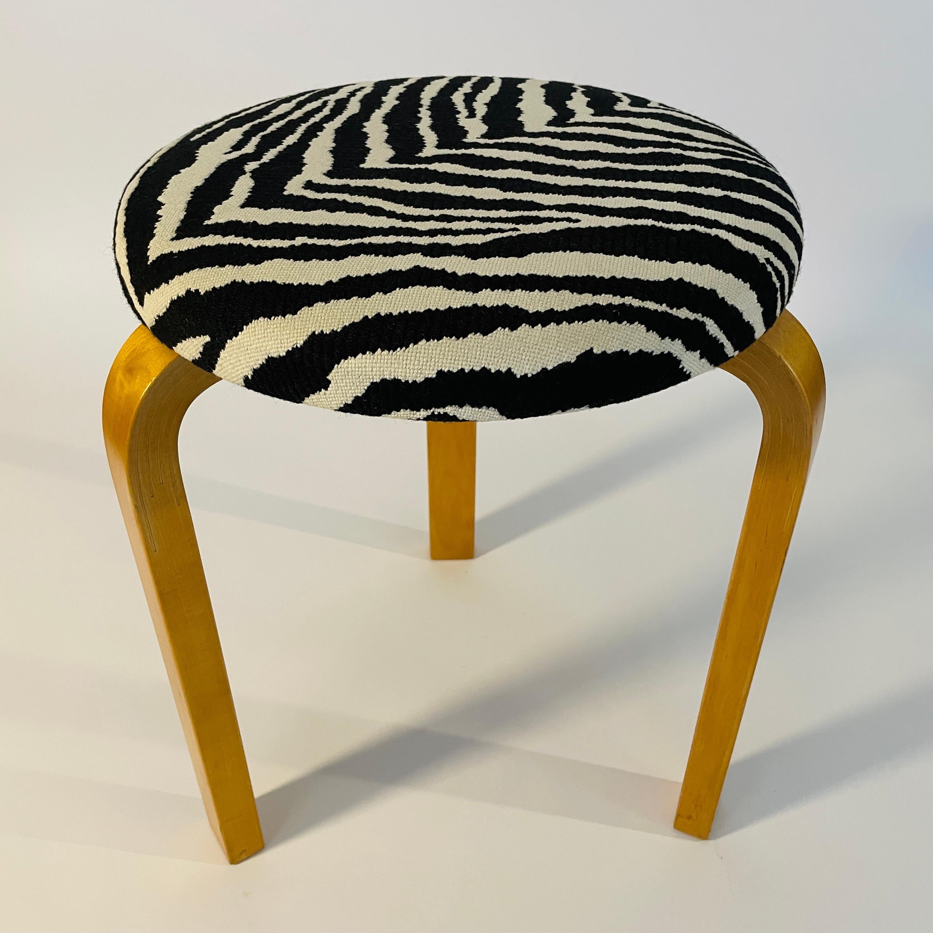 Alvar Aalto Artek Stool 60, Zebra Fabric, 1950's at 1stDibs