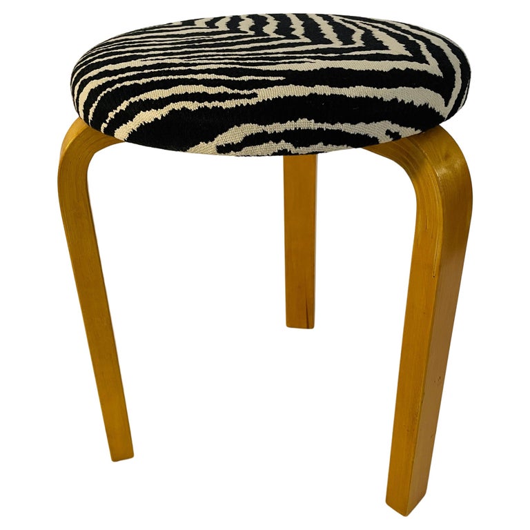 Zebra Stool Alvar Aalto Artek Stool 60, Zebra Fabric, 1950's For Sale at 1stDibs