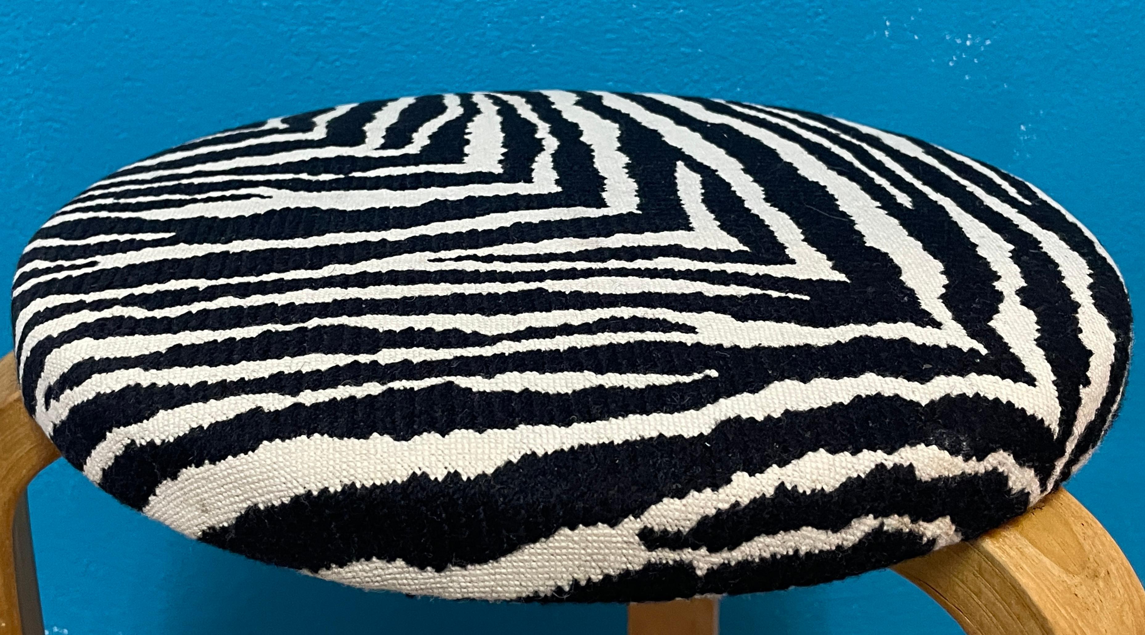 20th Century Alvar Aalto Artek Stool 60, Zebra Fabric, Early Version