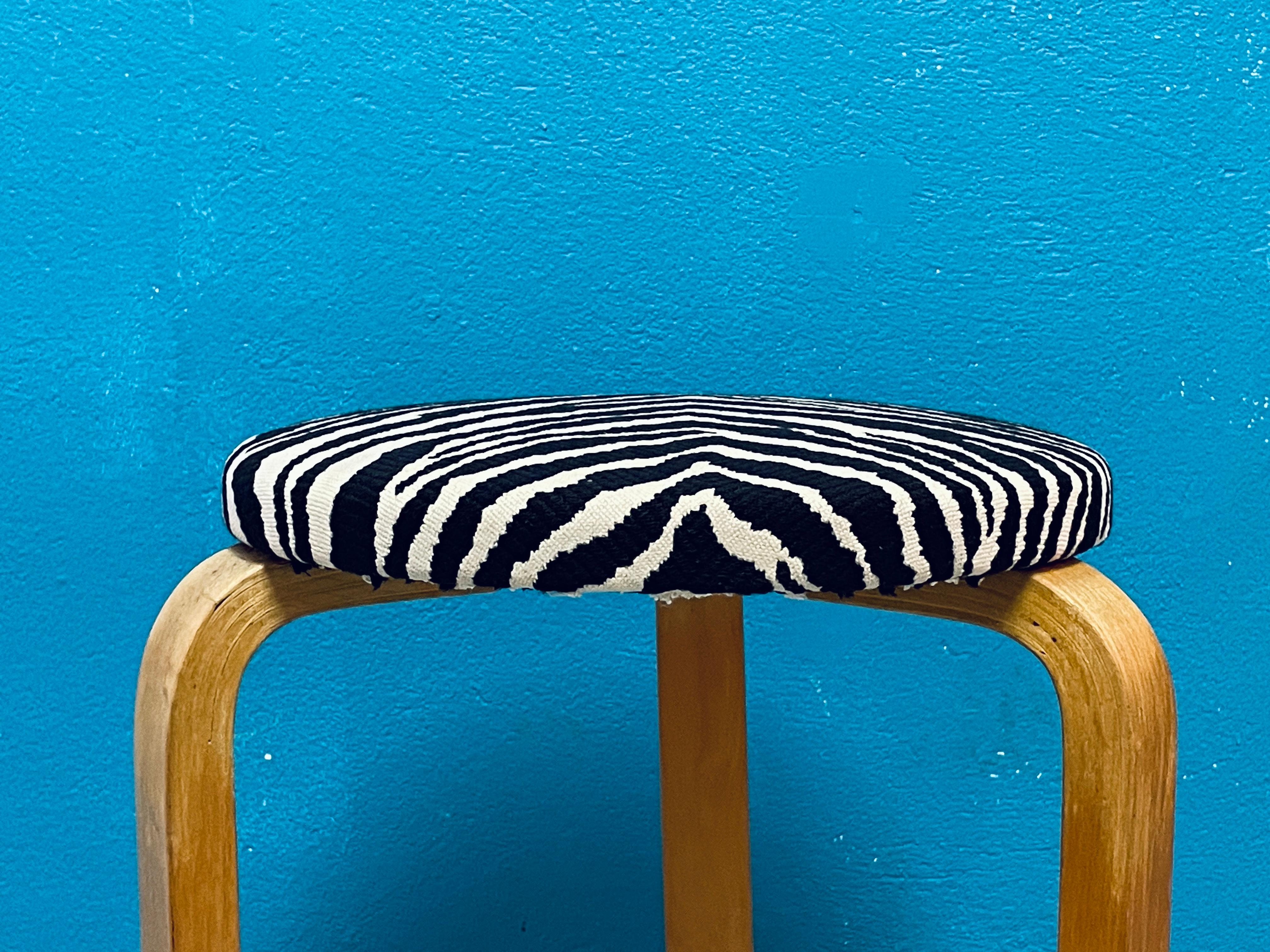 Alvar Aalto Artek Stool 60, Zebra Fabric, Early Version 1