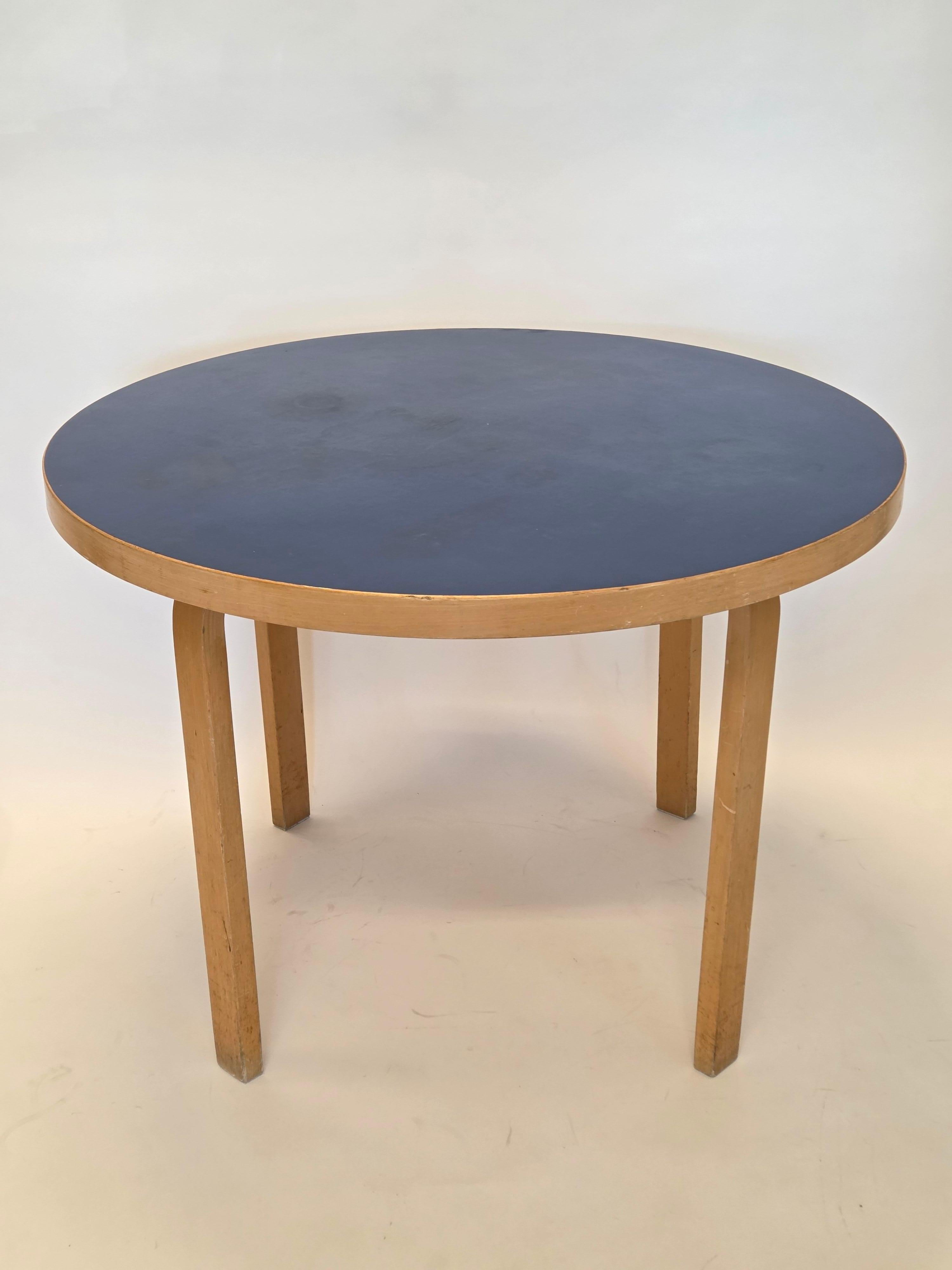 Alvar Aalto Artek Table 90A Blue Linoleum 1950s Finland Vintage