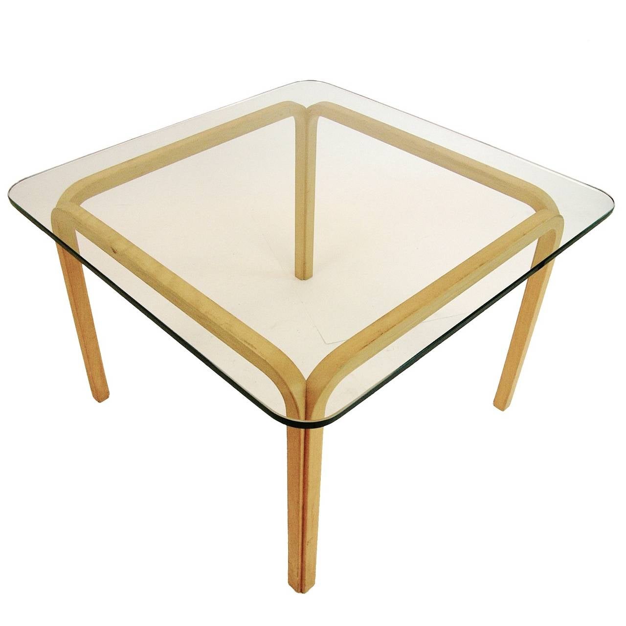 Finnish Alvar Aalto Artek Y805 Glass and Bentwood Birch Coffee or Cocktail Table