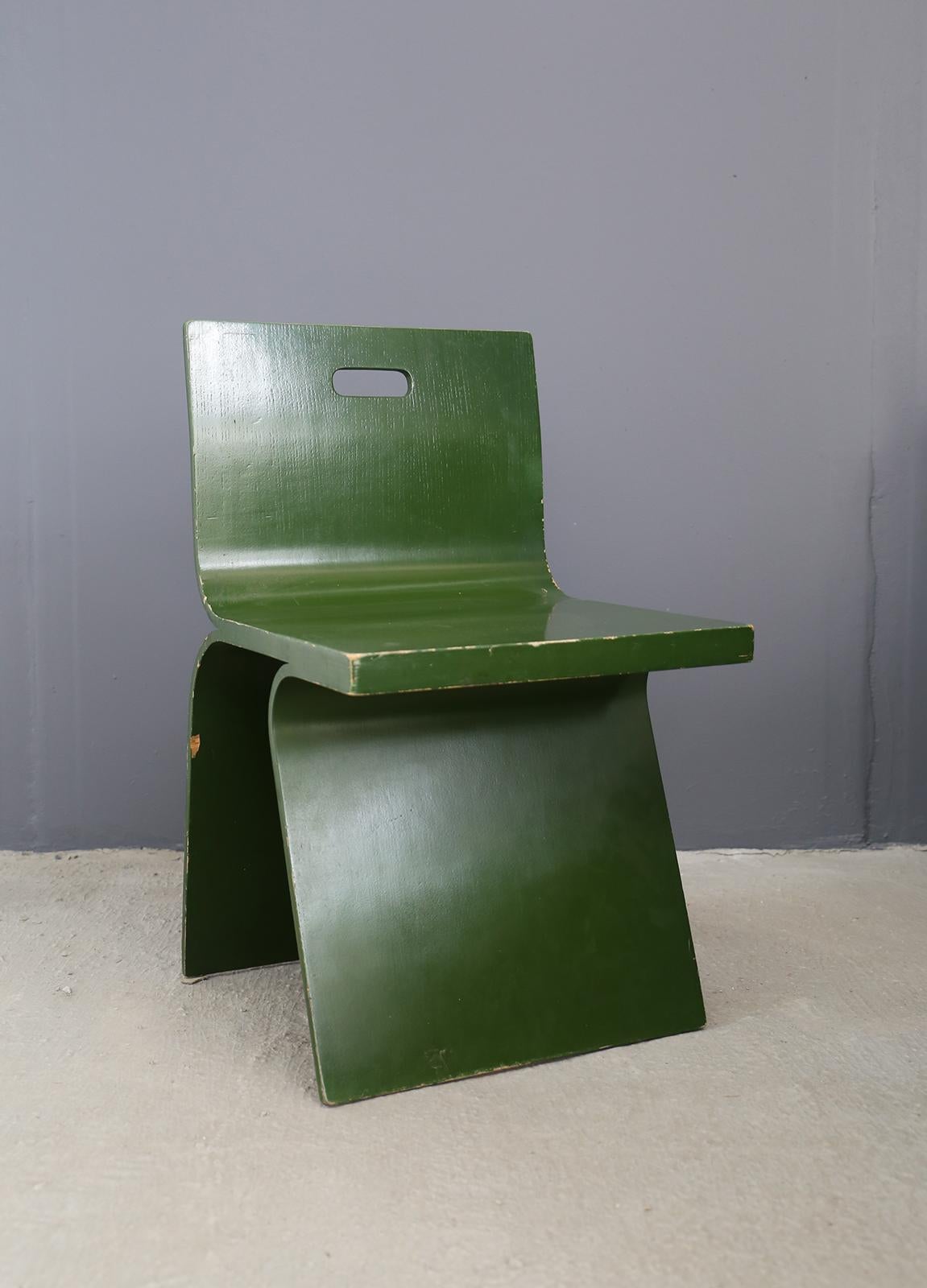 Gigi Sabadin Set of Six Chairs Midcentury in Green Veneered Wood from 1960s In Fair Condition In Milano, IT