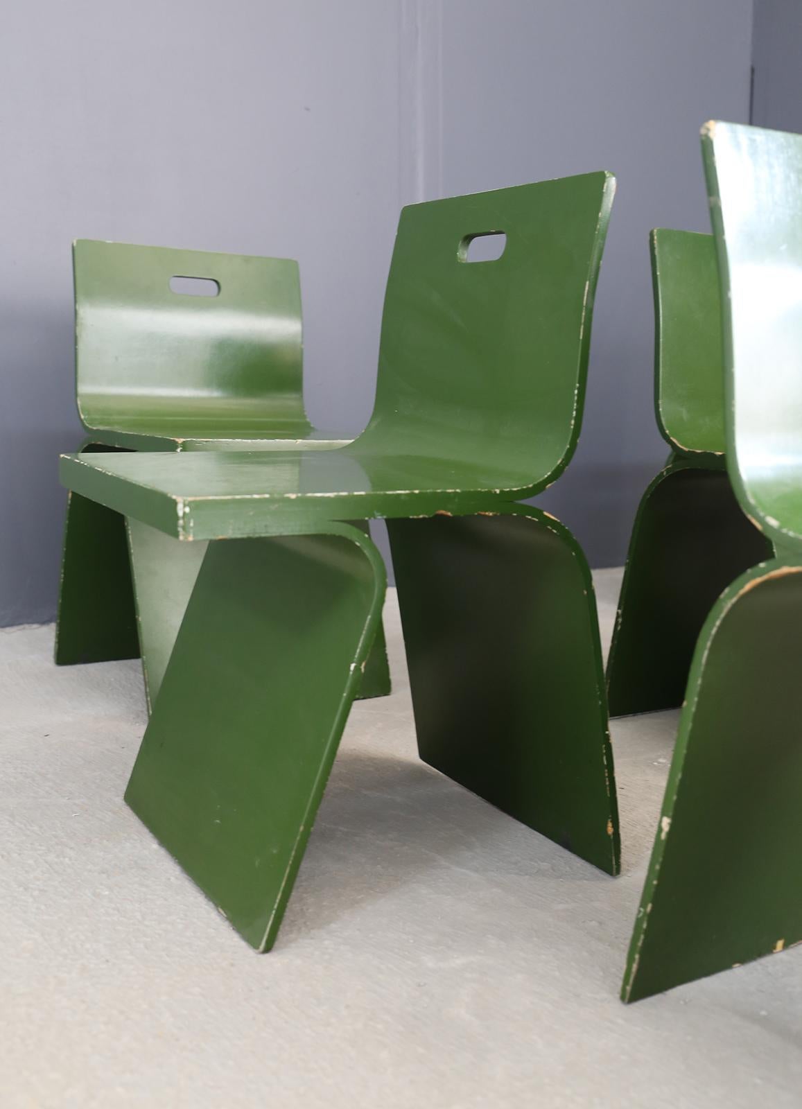 Mid-20th Century Gigi Sabadin Set of Six Chairs Midcentury in Green Veneered Wood from 1960s