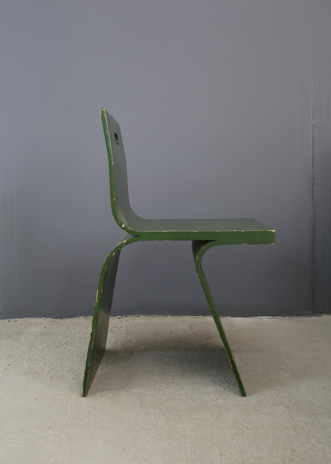 Gigi Sabadin Set of Six Chairs Midcentury in Green Veneered Wood from 1960s 1