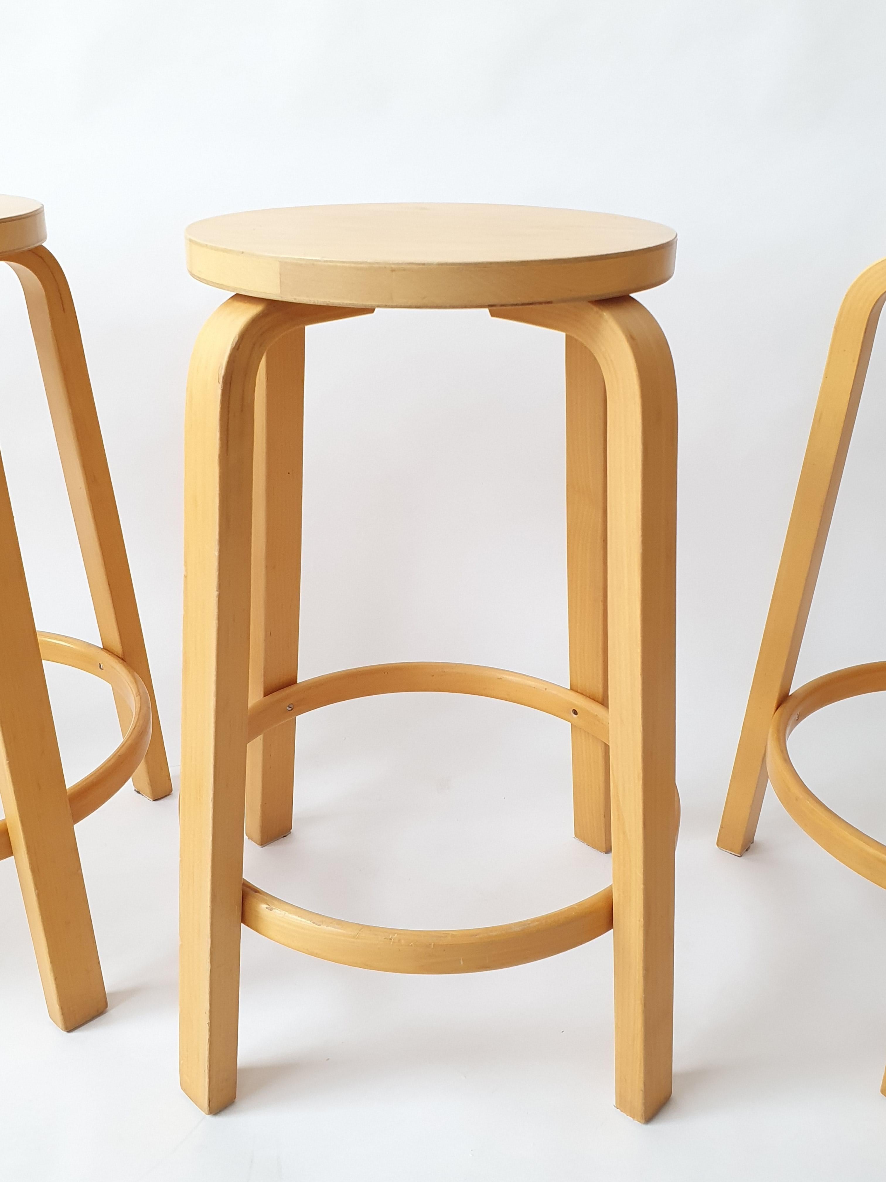 Scandinavian Modern Alvar Aalto Bar Stool 64 by Artek 4 pieces