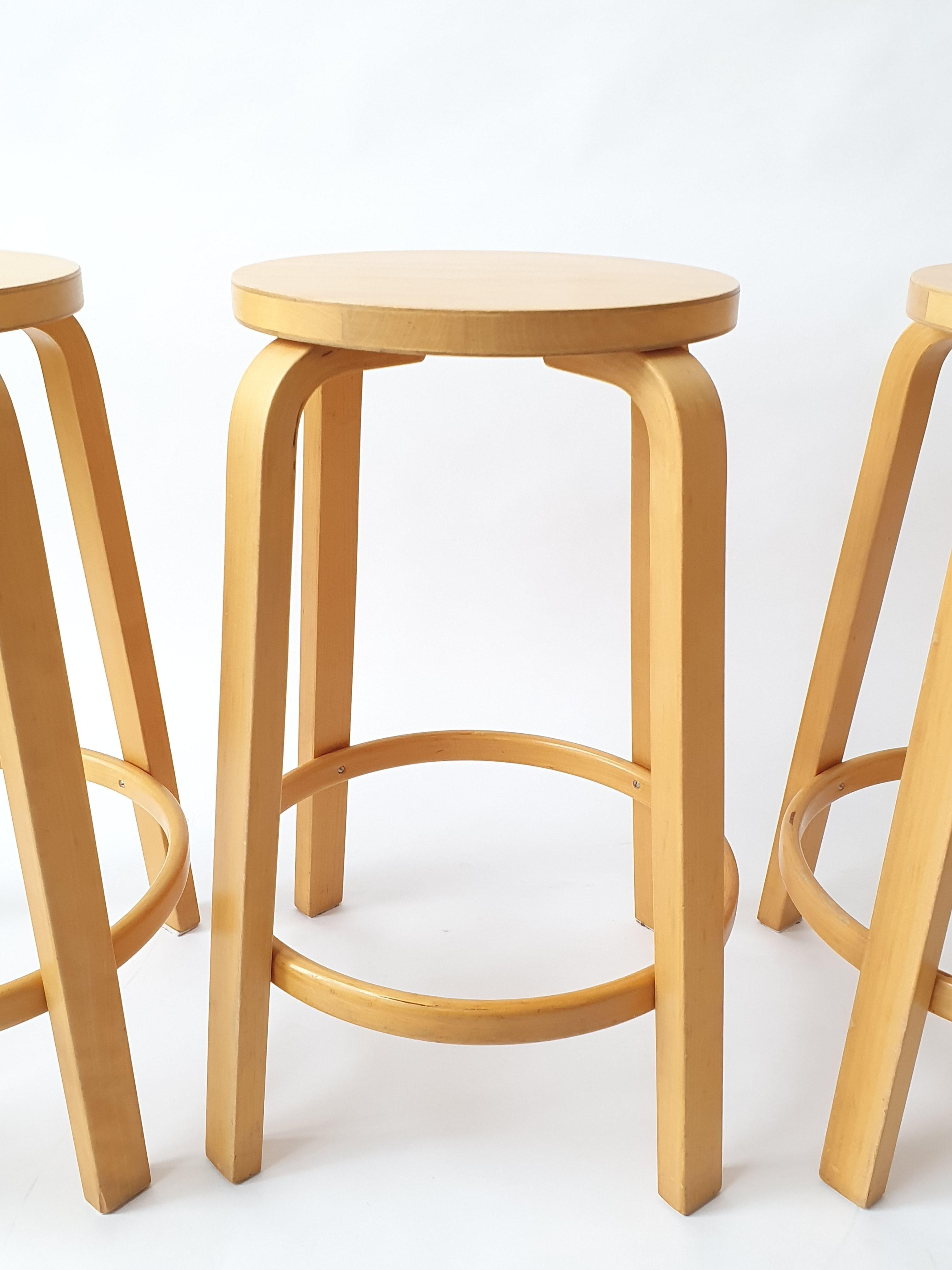 Finnish Alvar Aalto Bar Stool 64 by Artek 4 pieces
