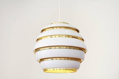 Alvar Aalto Beehive Lamp from Artek Model A331 in White with Brass