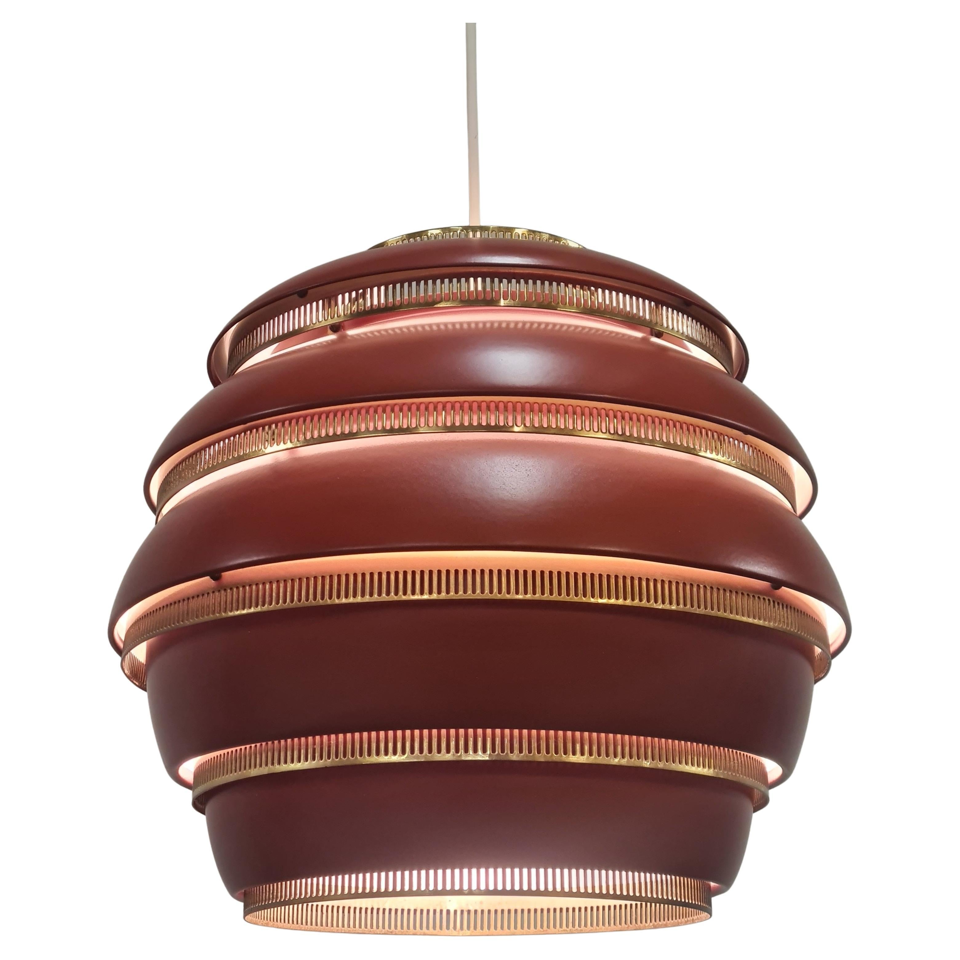 Alvar Aalto "Beehive" Pendant Model A331 In Red, Valaistustyö 1950s