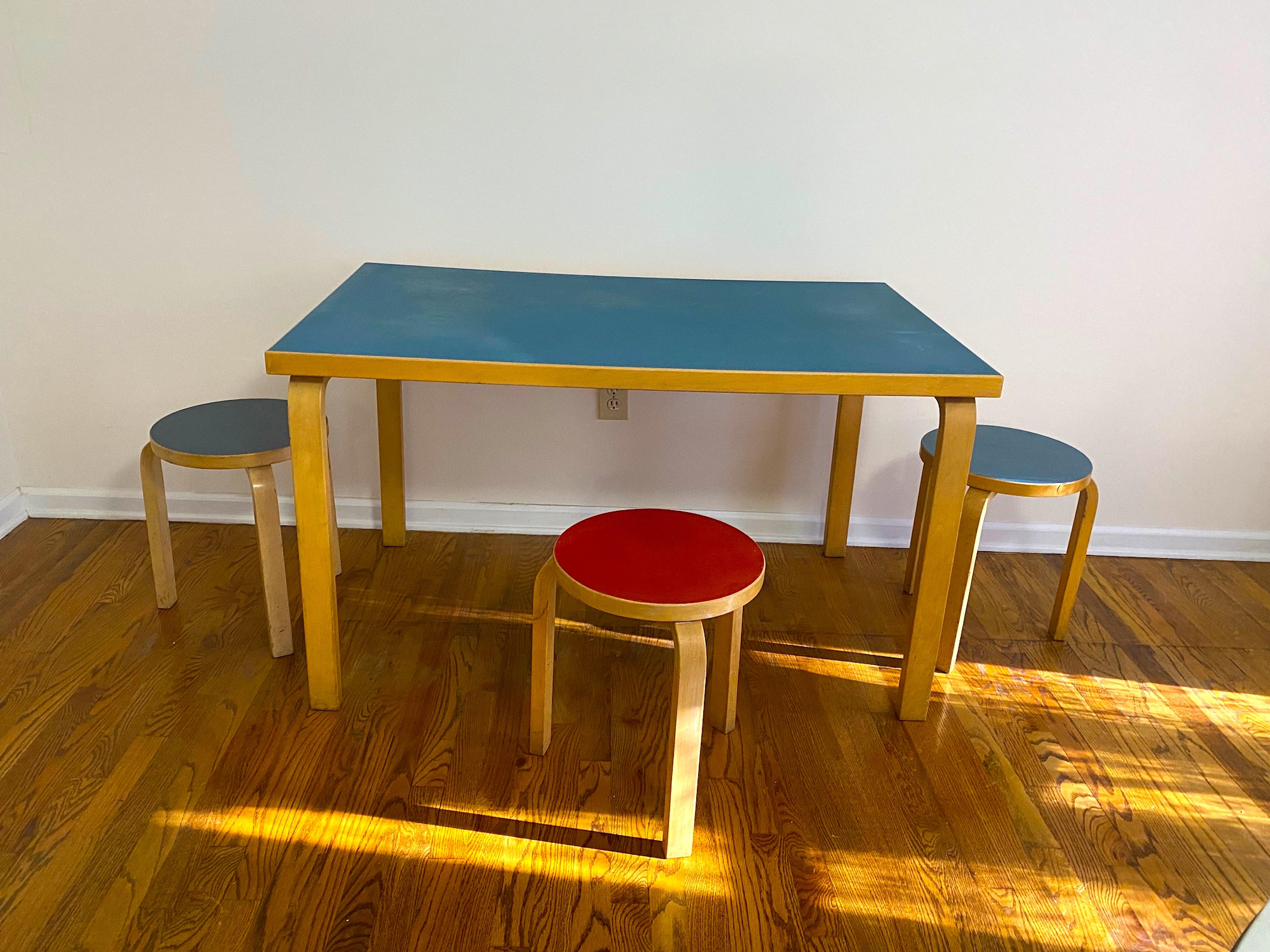 Alvar Aalto Birch Dining or Writing Table with Blue Top 4