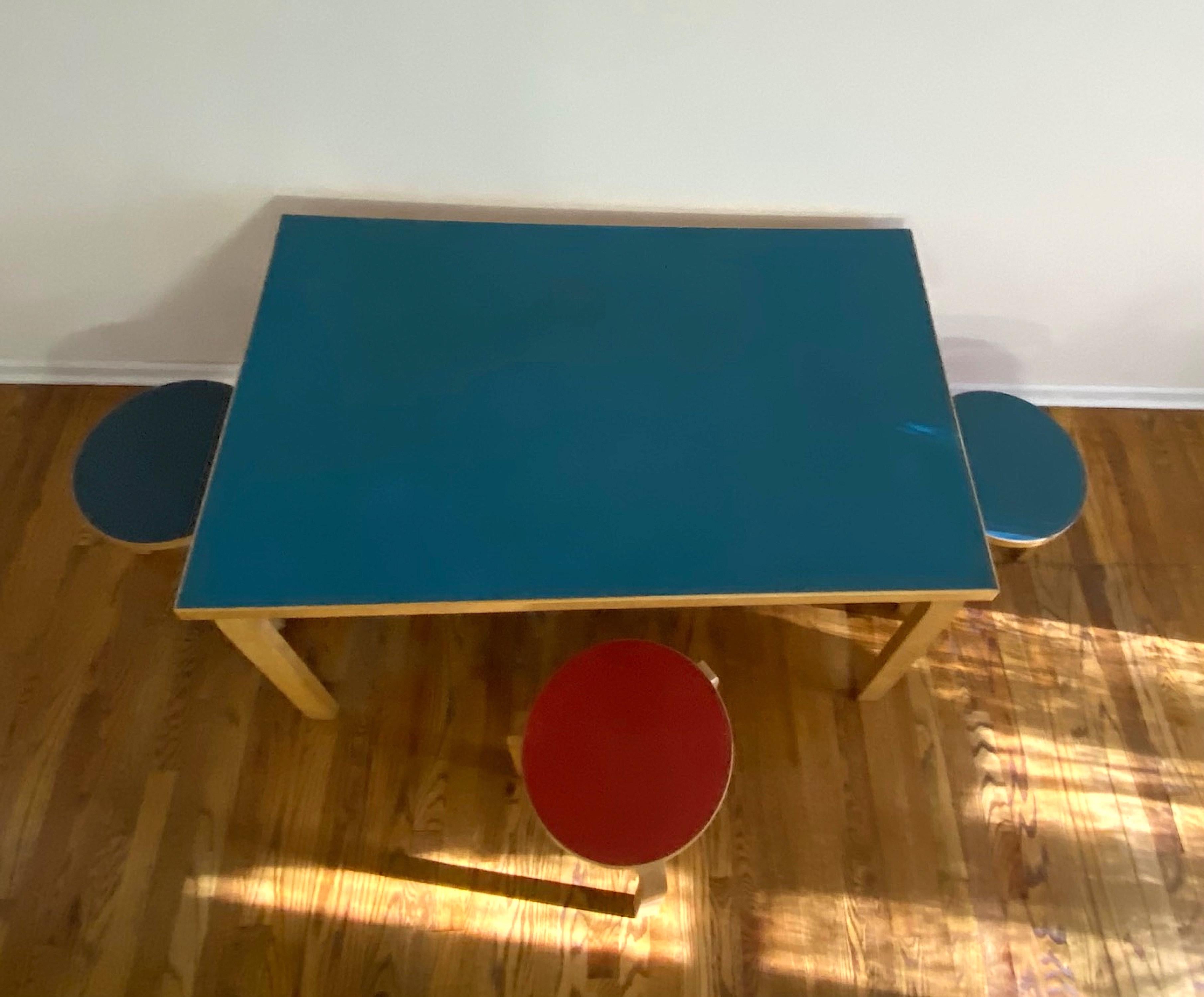 Alvar Aalto Birch Dining or Writing Table with Blue Top 5