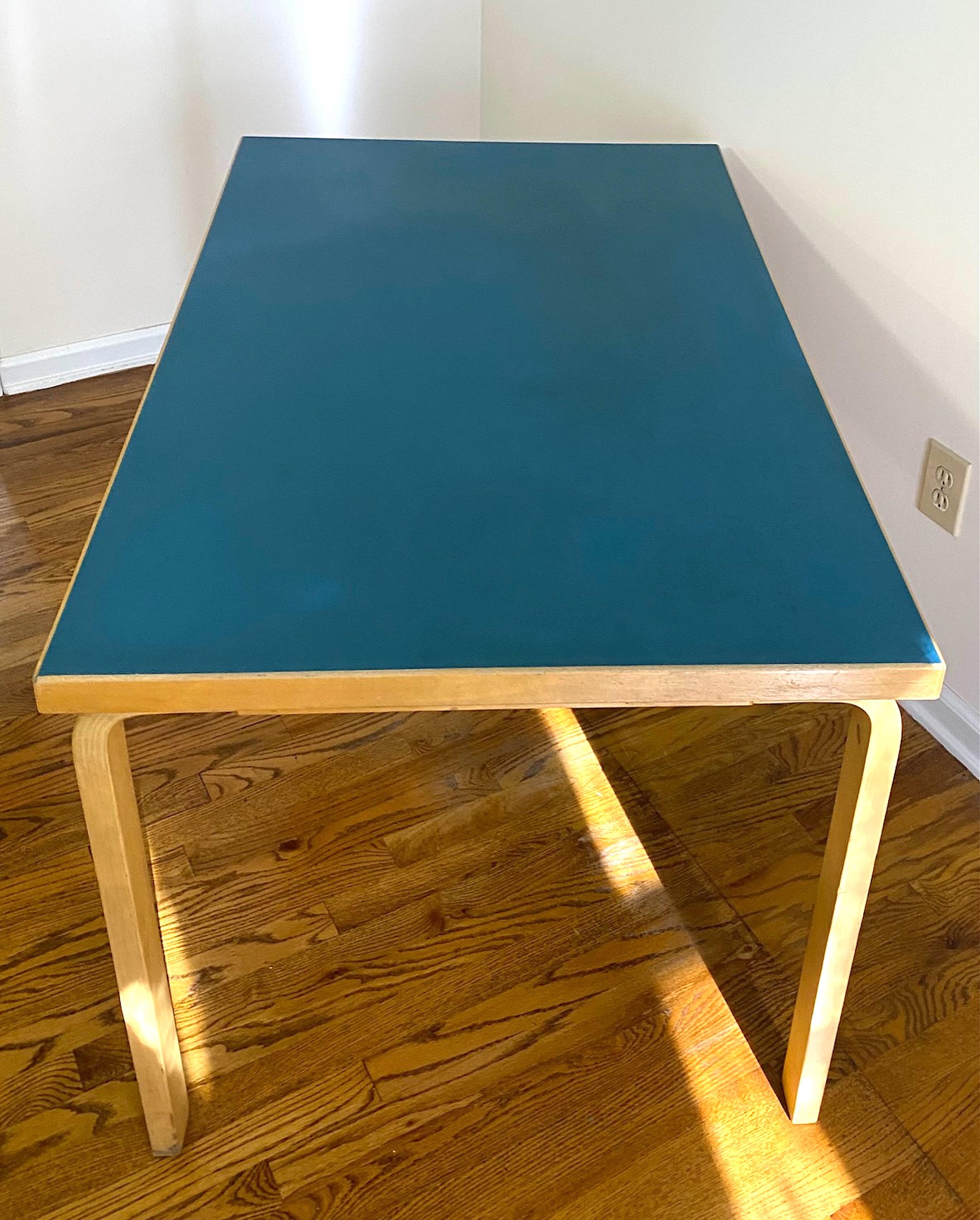 Finnish Alvar Aalto Birch Dining or Writing Table with Blue Top