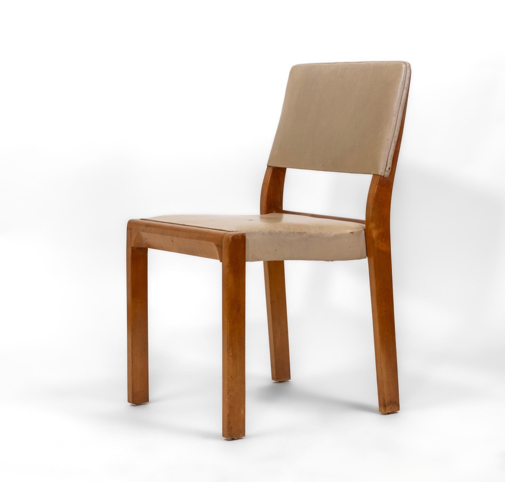 Finlandais Chaise en bouleau et cuir Alvar Aalto+Aalto 611 en vente