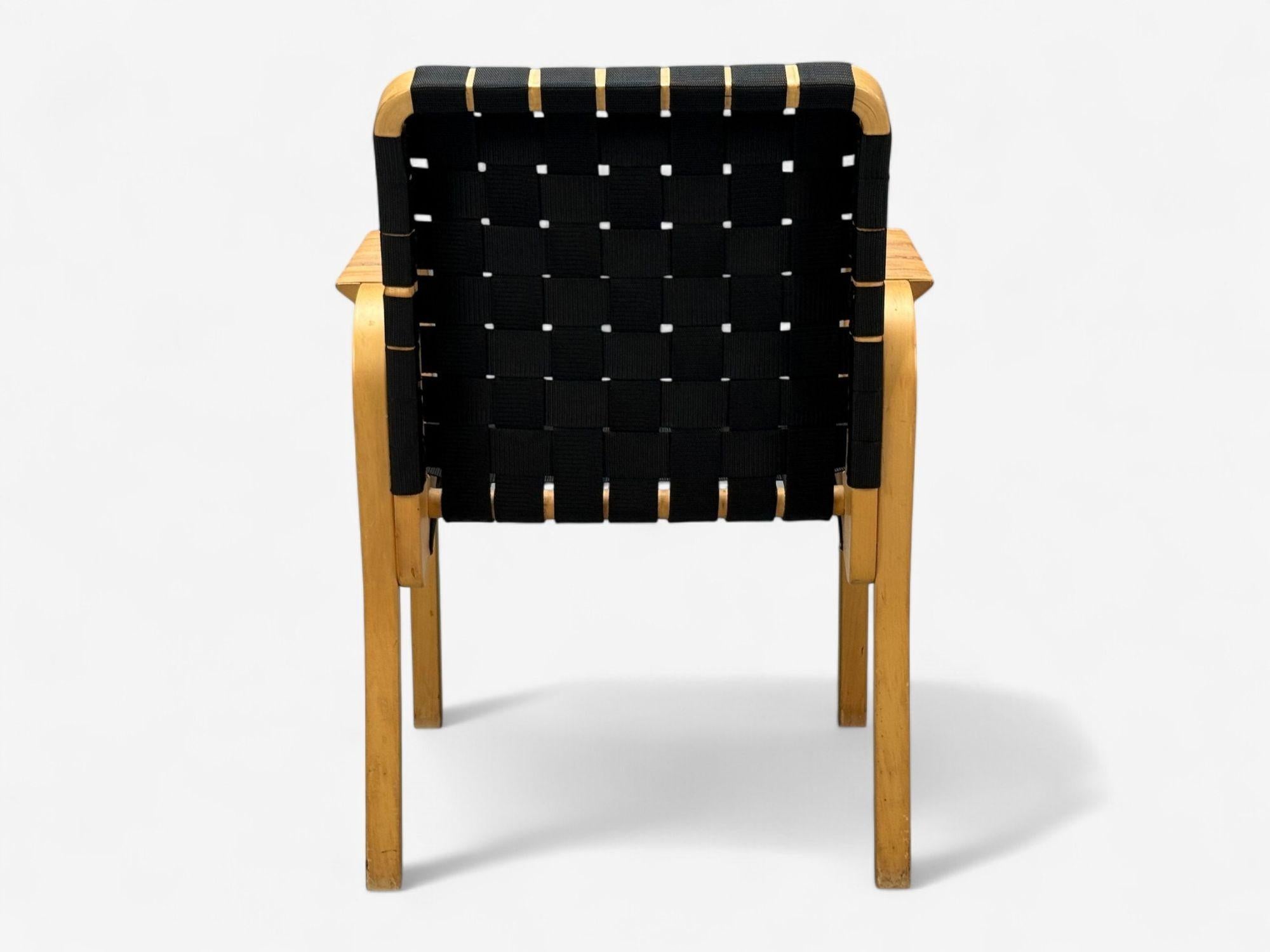 Alvar Aalto, Birch, Rattan, Black Linen Webbing, Armchairs, Finland, 1980s For Sale 7