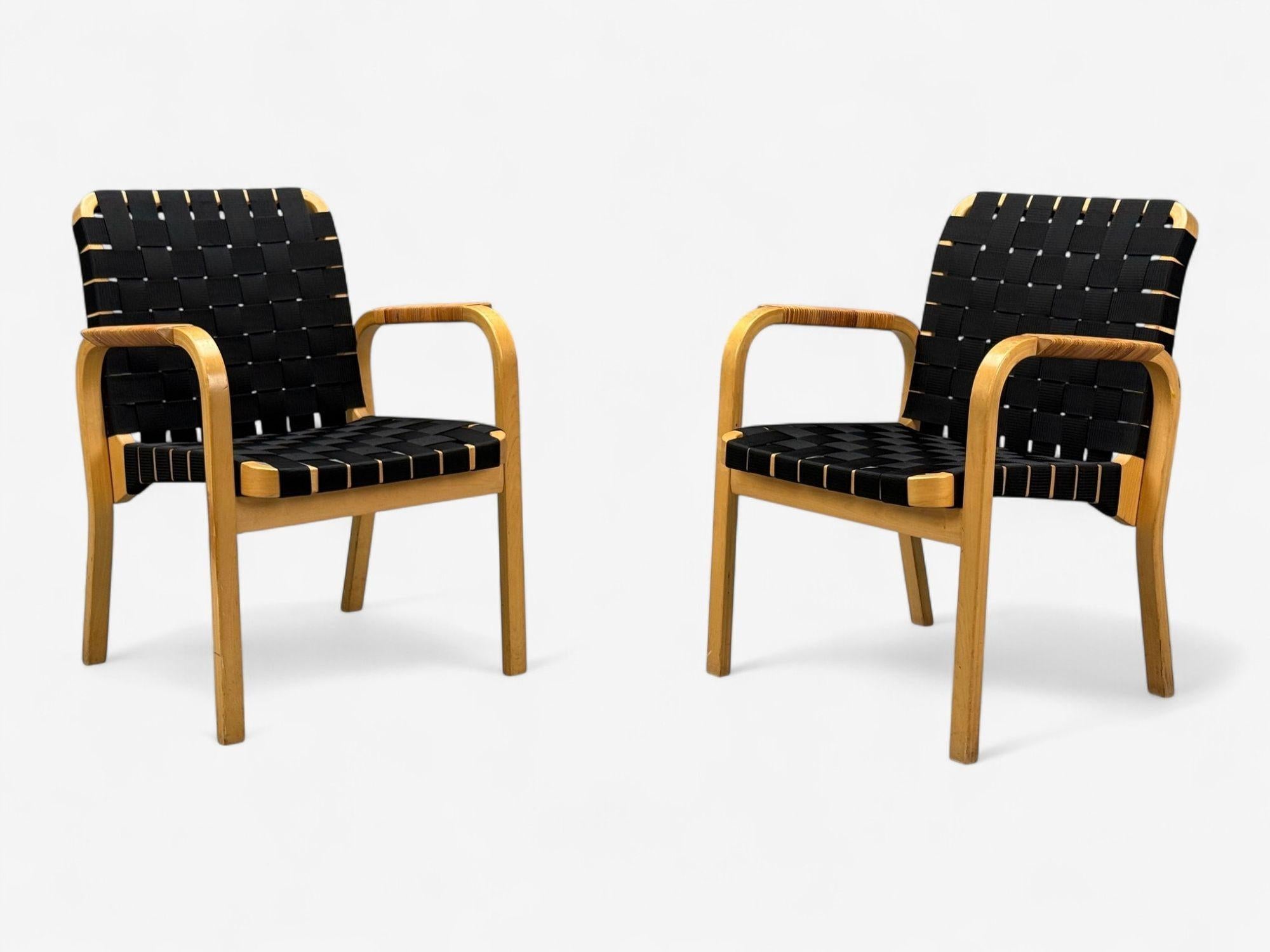 Alvar Aalto, Artek, Birch, Rattan, Black Linen Webbing, 