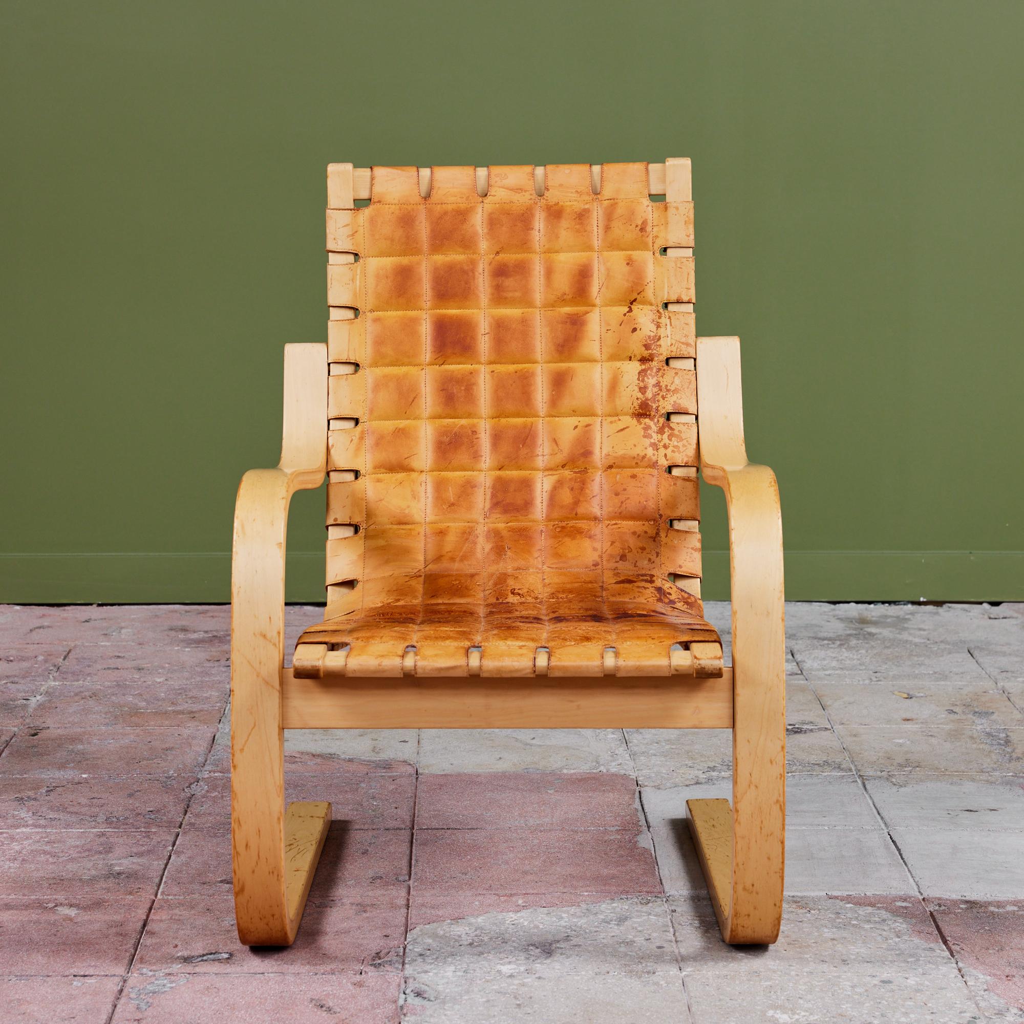 Danish Alvar Aalto Cantilevered Leather Lounge Chair for Artek For Sale