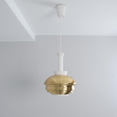 Alvar Aalto Ceiling Lamp Model A335B, Brass & White metal, Valaisinpaja 1980s
