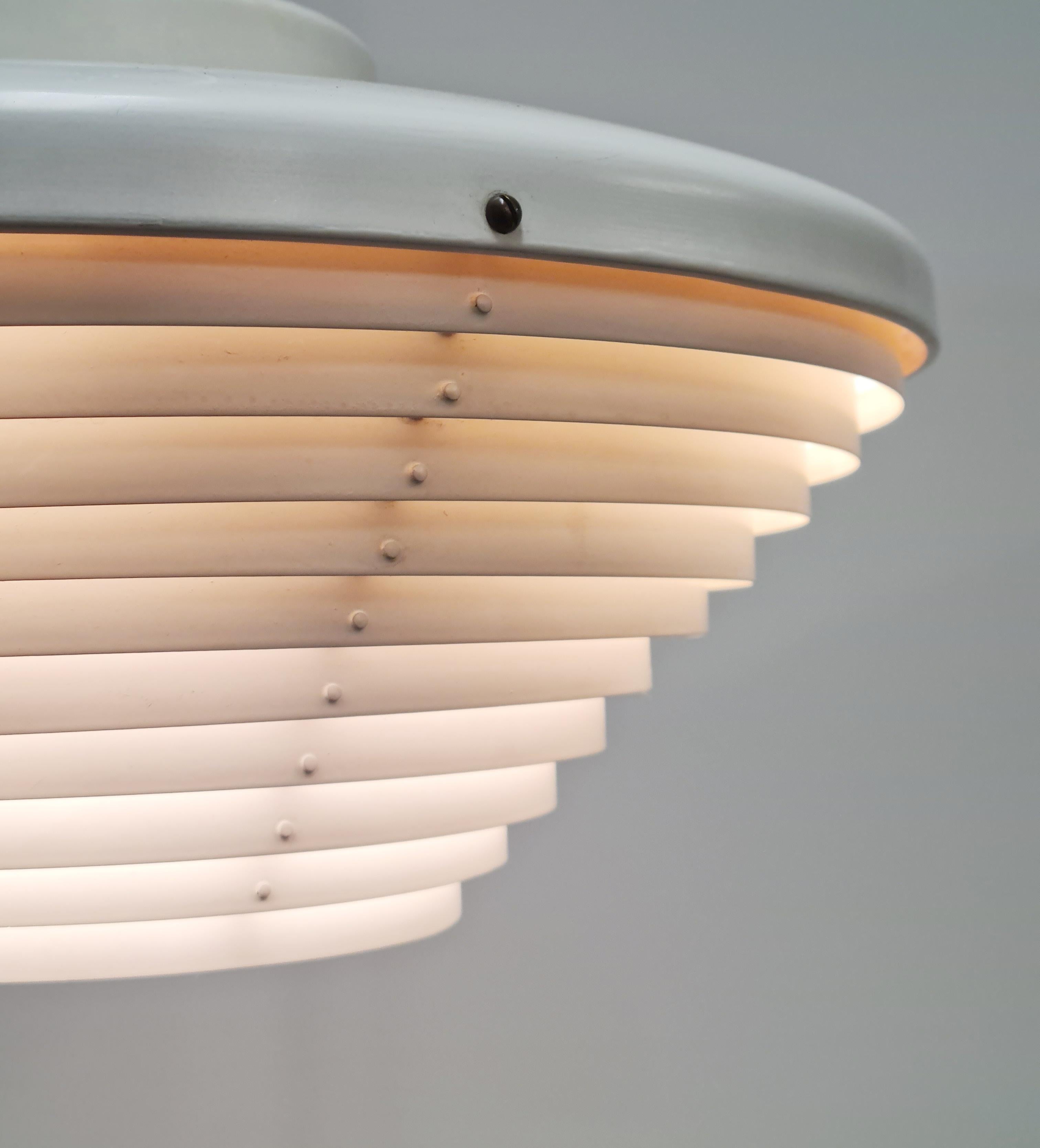 Finnish Alvar Aalto Ceiling Lamp Model. A605 in White & Brass, Valaistustyö 1950s