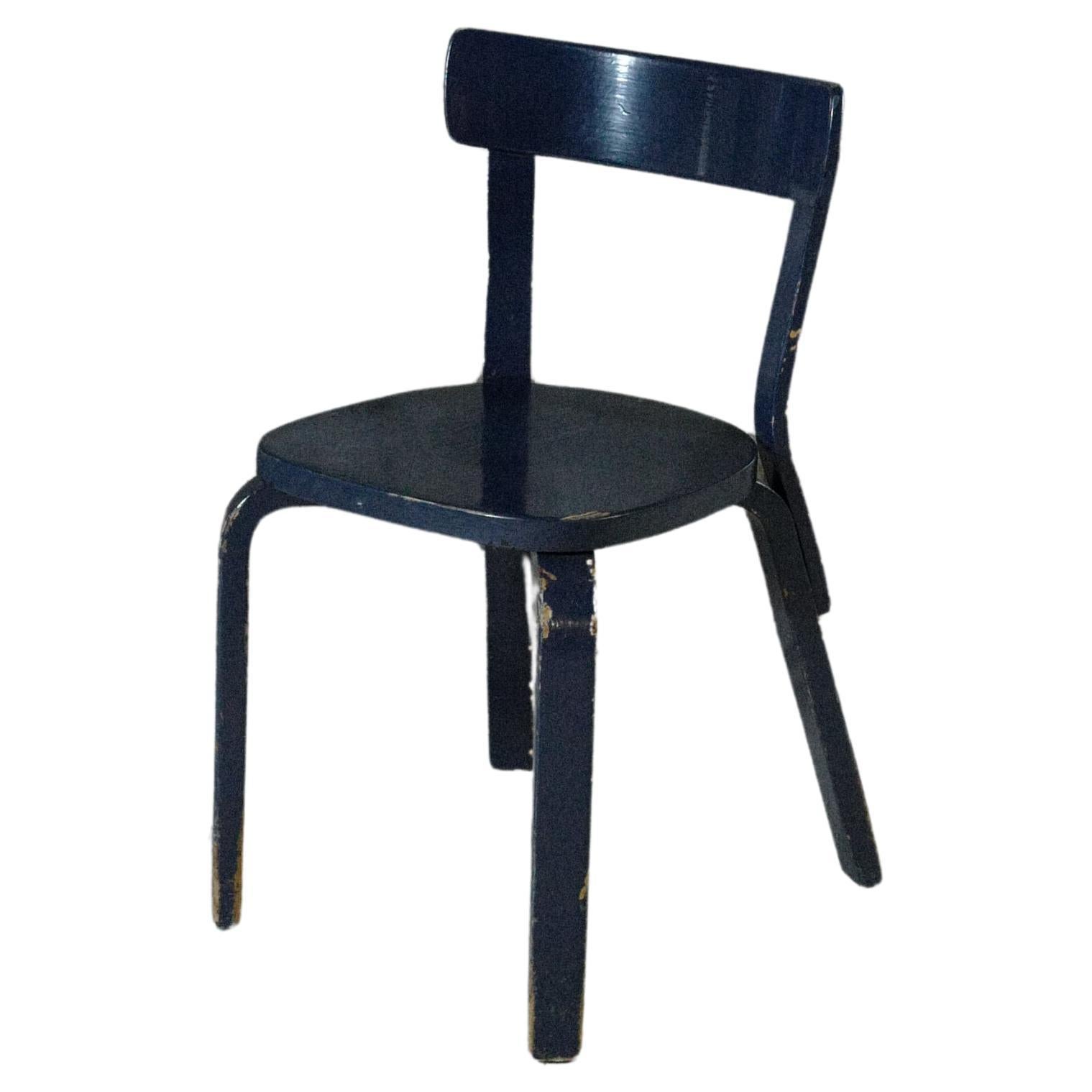 alvar aalto chair69 Painted Deep blue   1930's For Sale