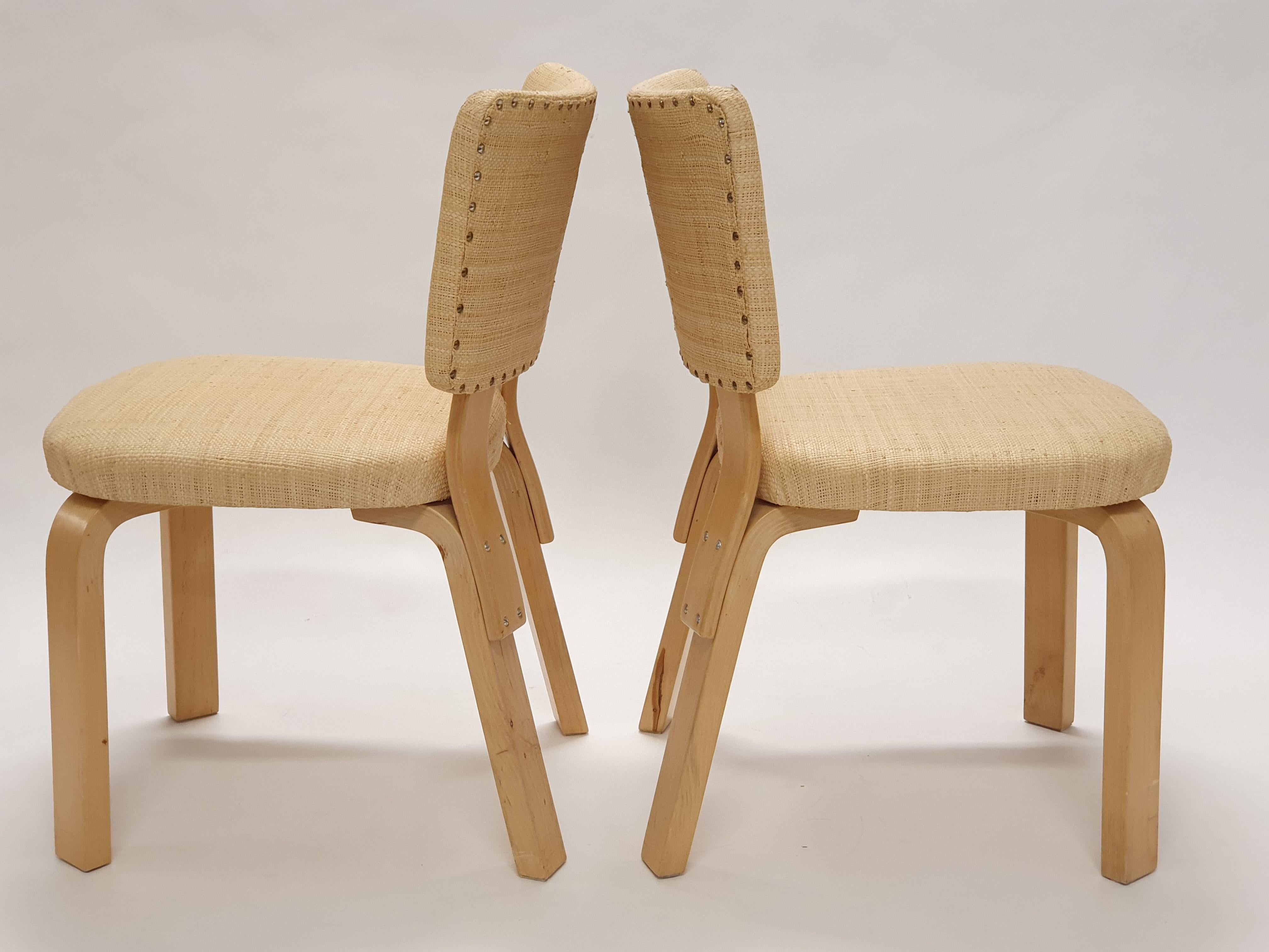 Pair of model 62 chairs, designed by Alvar Aalto, manufactured by Artek. The chairs are from 1960s, and in good used condition. 