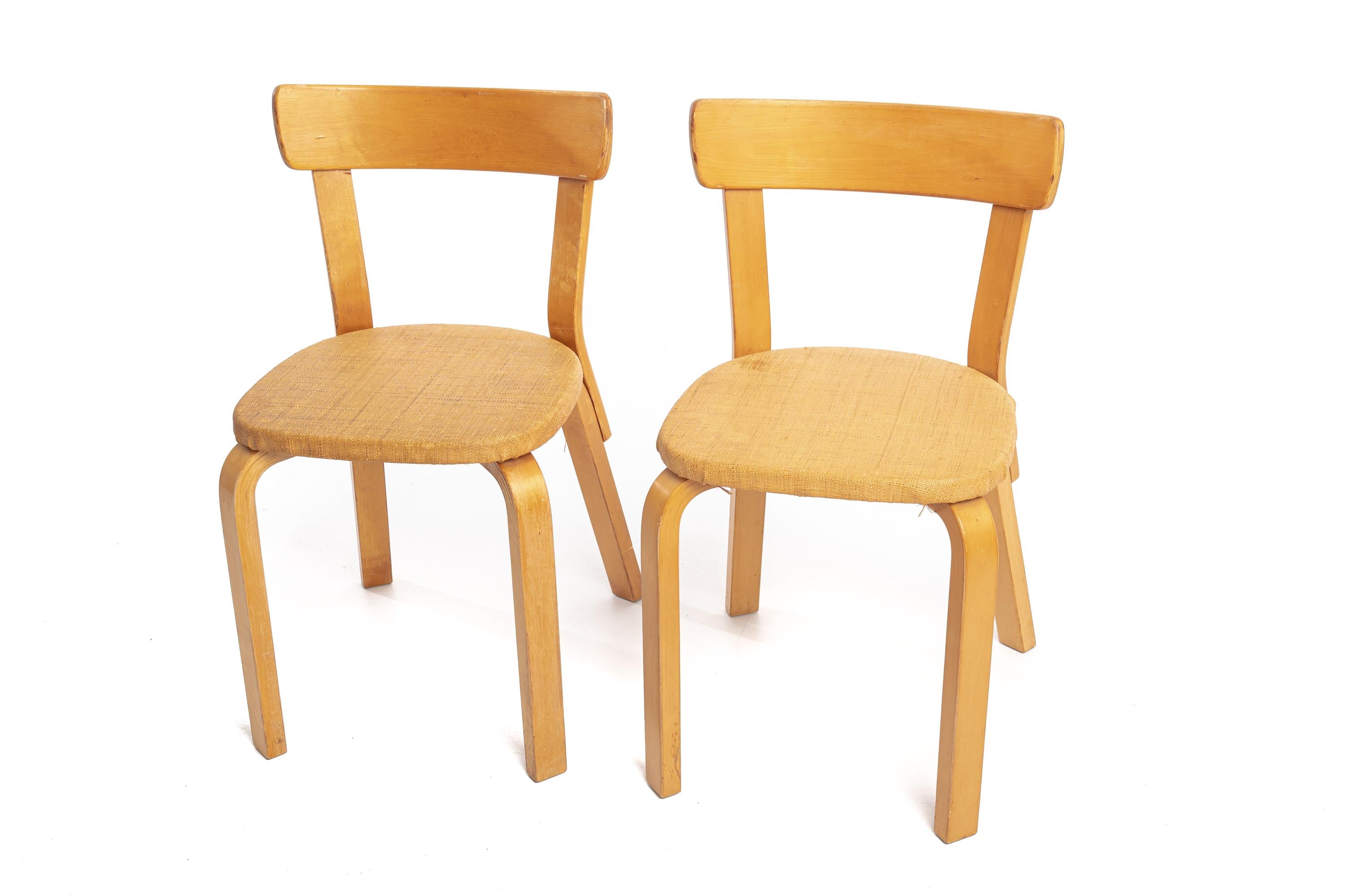 Birch Alvar Aalto chairs model 69 2 pcs For Sale