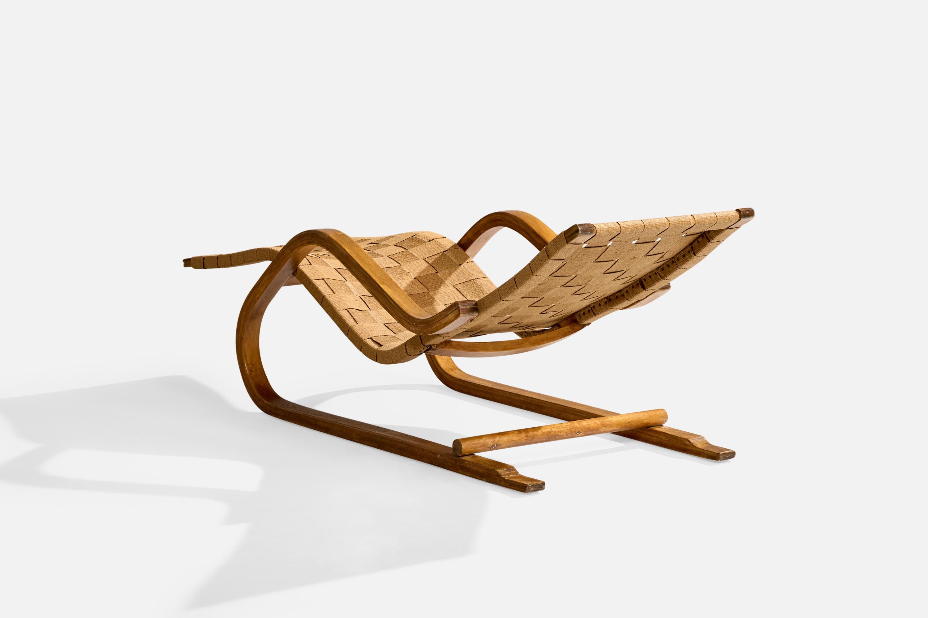 Finlandais Alvar Aalto, chaise longue, bouleau, tissu, Finlande, 1947 en vente
