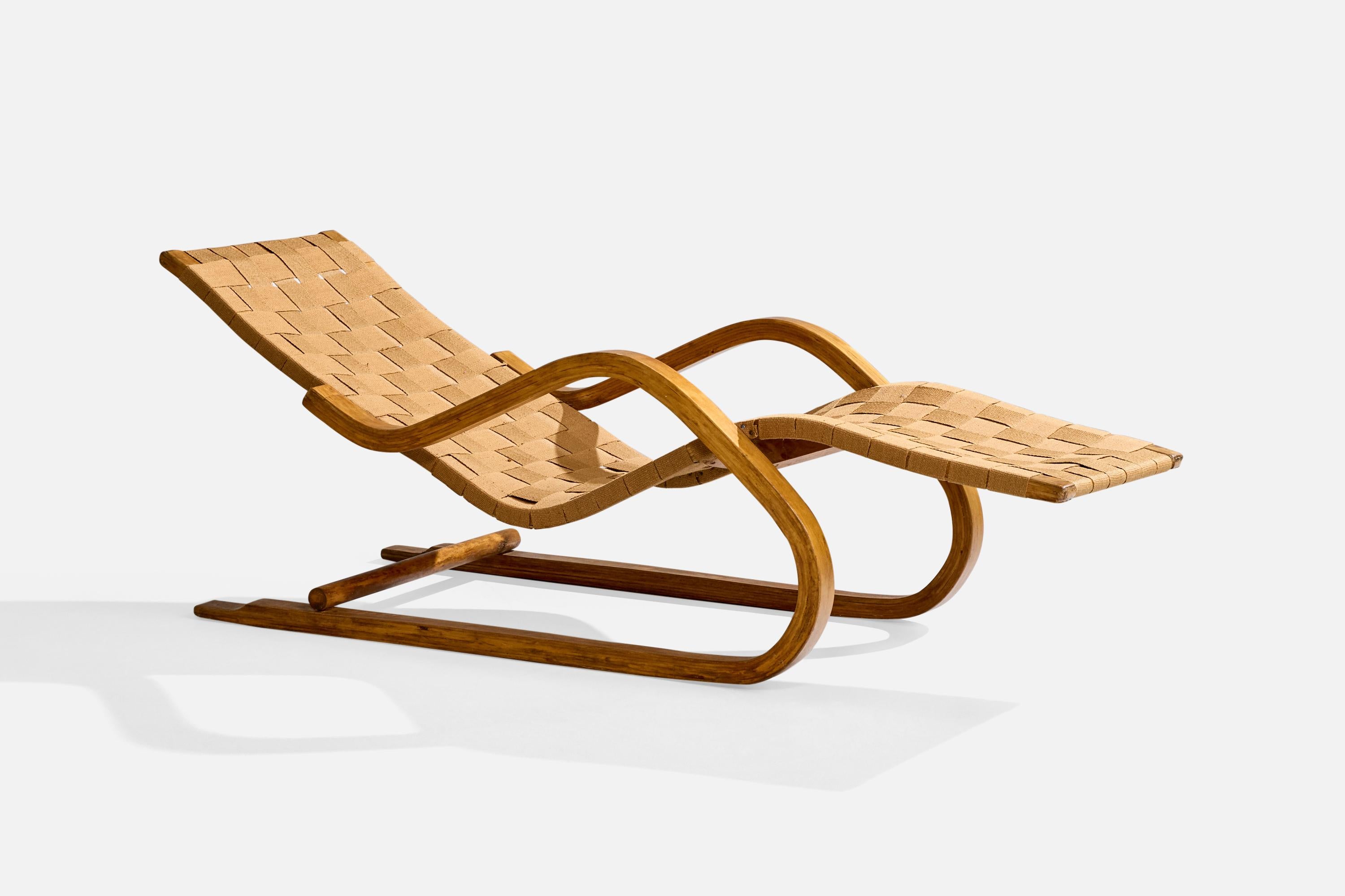 Alvar Aalto, chaise longue, bouleau, tissu, Finlande, 1947 Bon état - En vente à High Point, NC