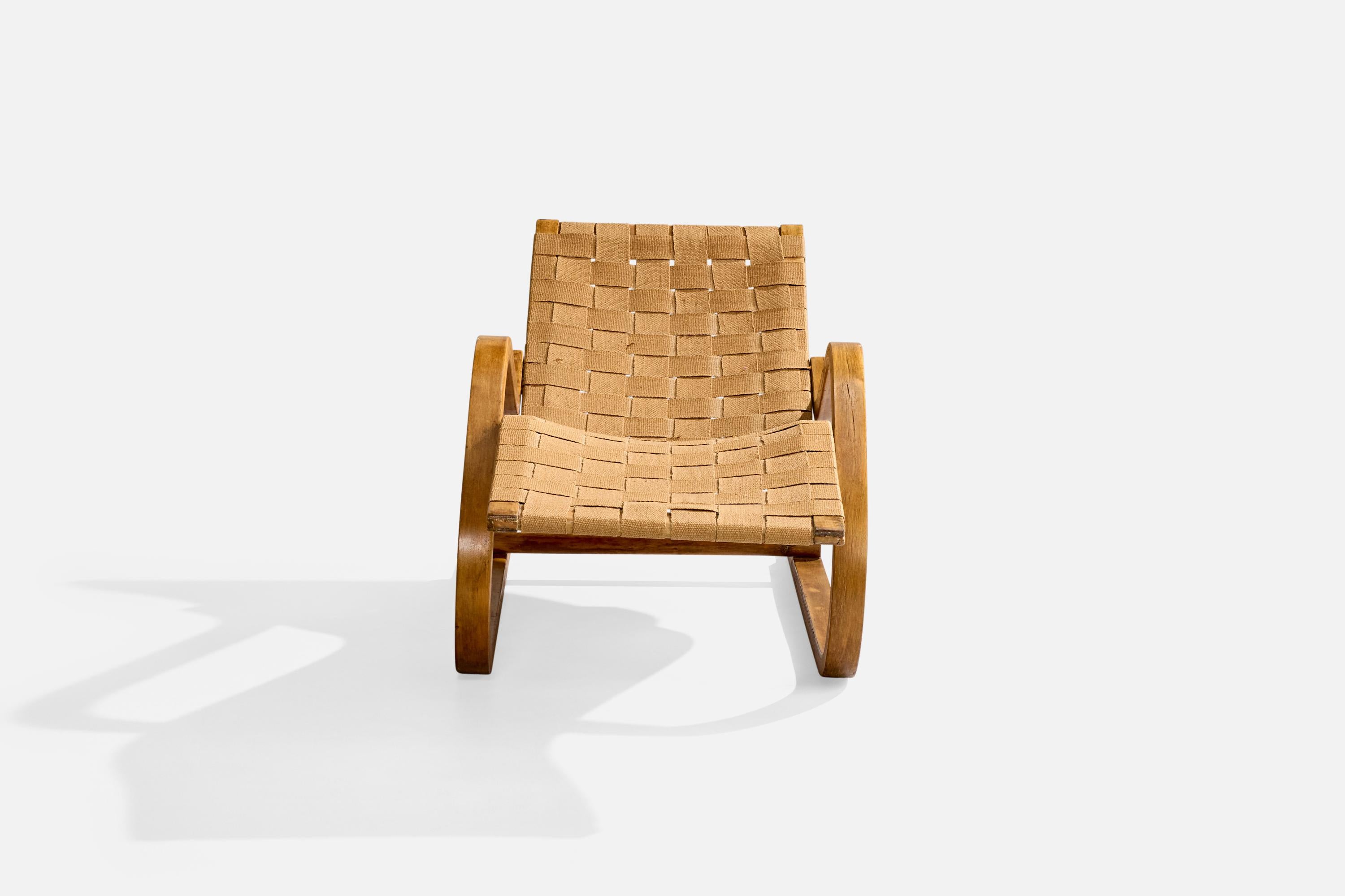 Milieu du XXe siècle Alvar Aalto, chaise longue, bouleau, tissu, Finlande, 1947 en vente