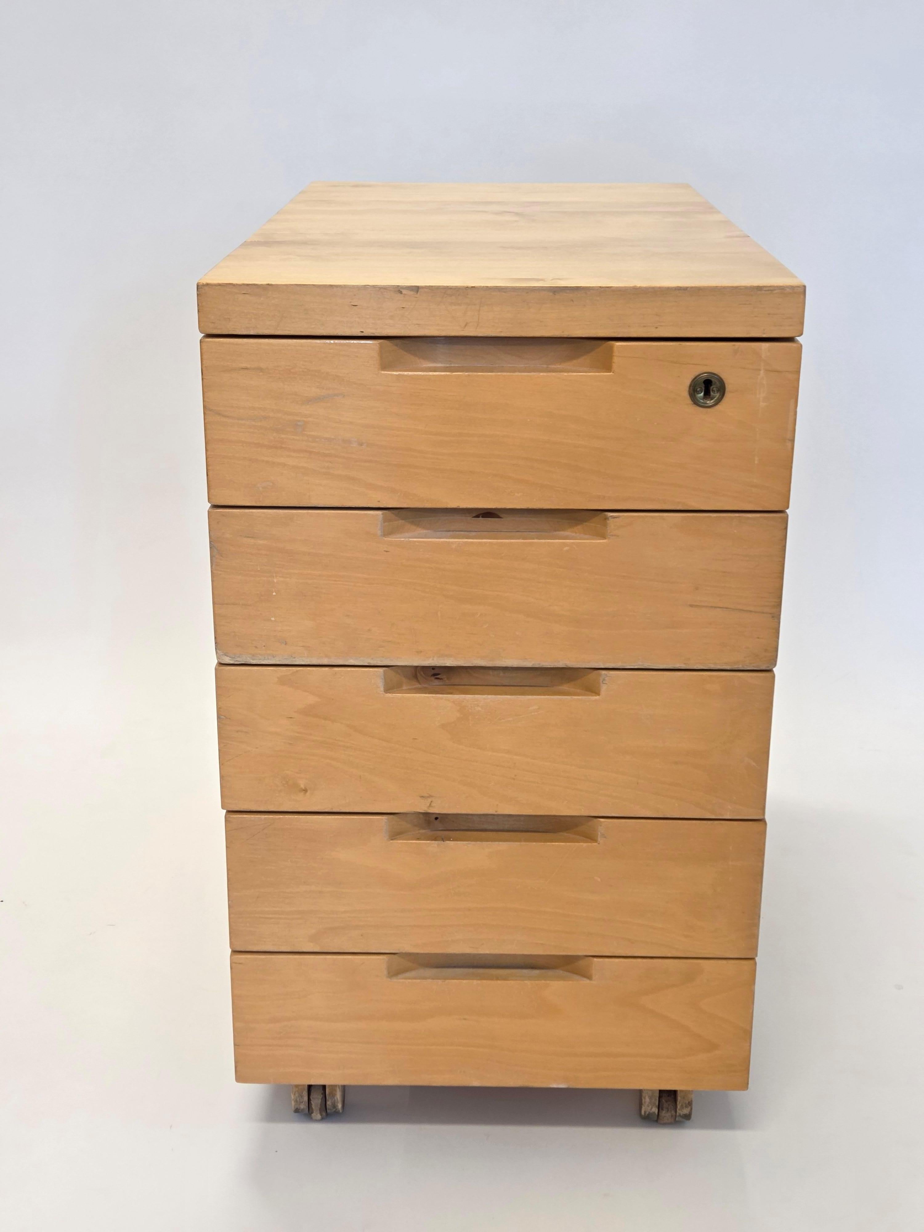Artek B96 chest of drawers, birch. Design by Alvar Aalto. Good used condition. The bottom of the chest of drawers has four wooden wheels, and there is a compartment with a shelf at the back. The bottom has an old Artek stamp. The chest of drawers is