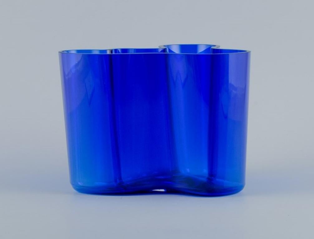Finnish Alvar Aalto Collection, Iittala, Finland.  Vase in blue art glass. 1980s.