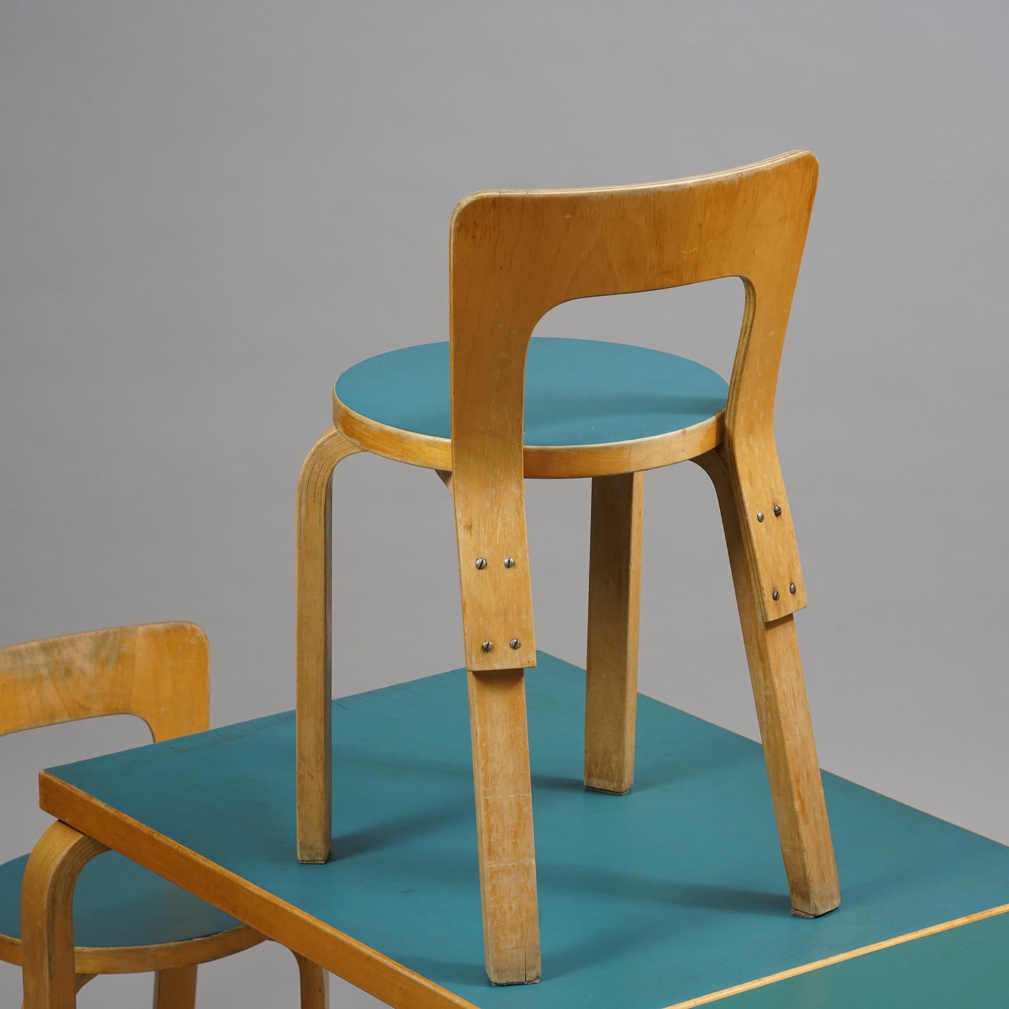 Ensemble de salle à manger Alvar Aalto, table modèle DL82 et chaises modèle 65, vers les années 1940  en vente 5