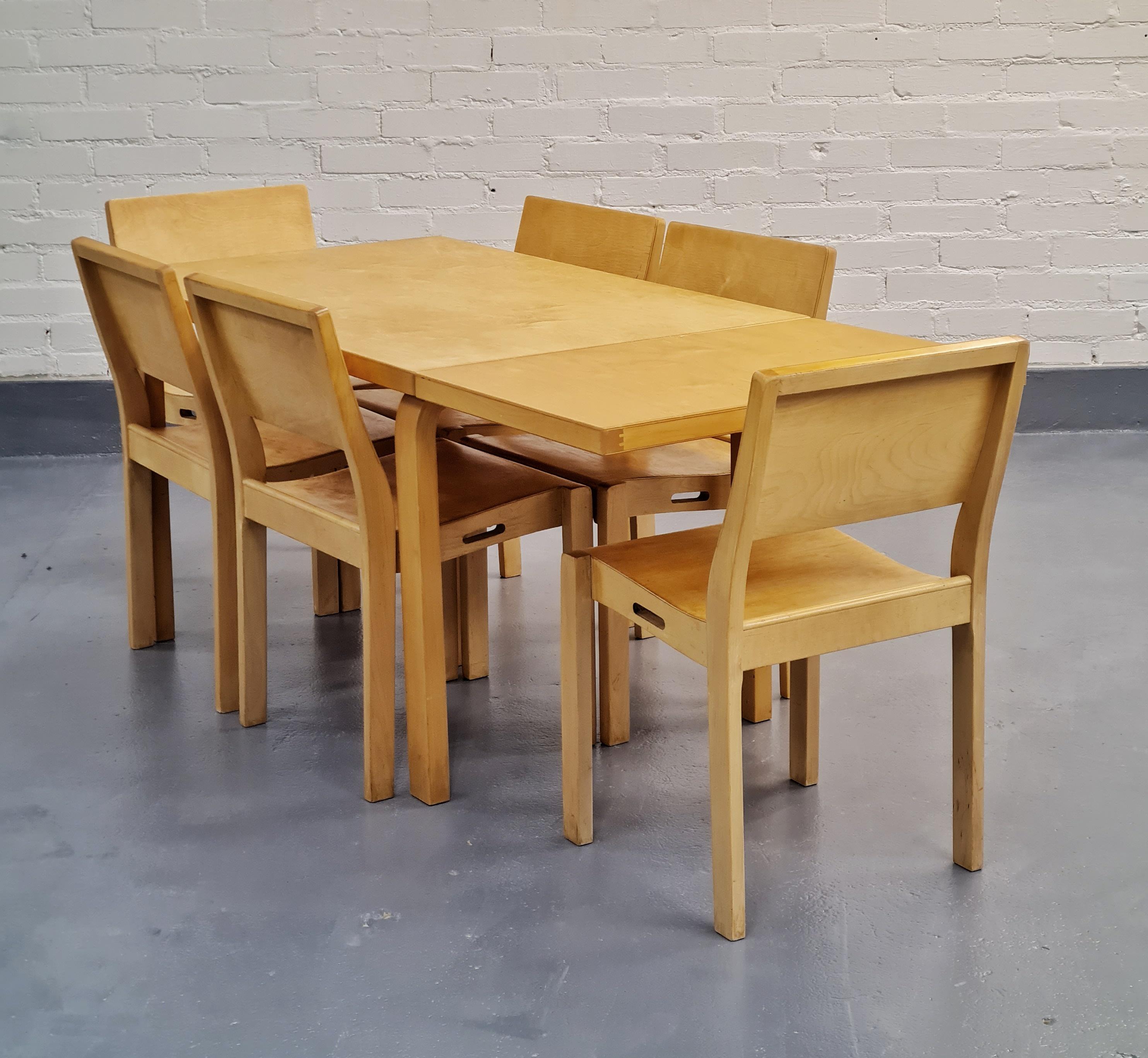 Alvar Aalto Dining Set of Foldable Table Model DL82 & Stackable Chairs Model 611 5