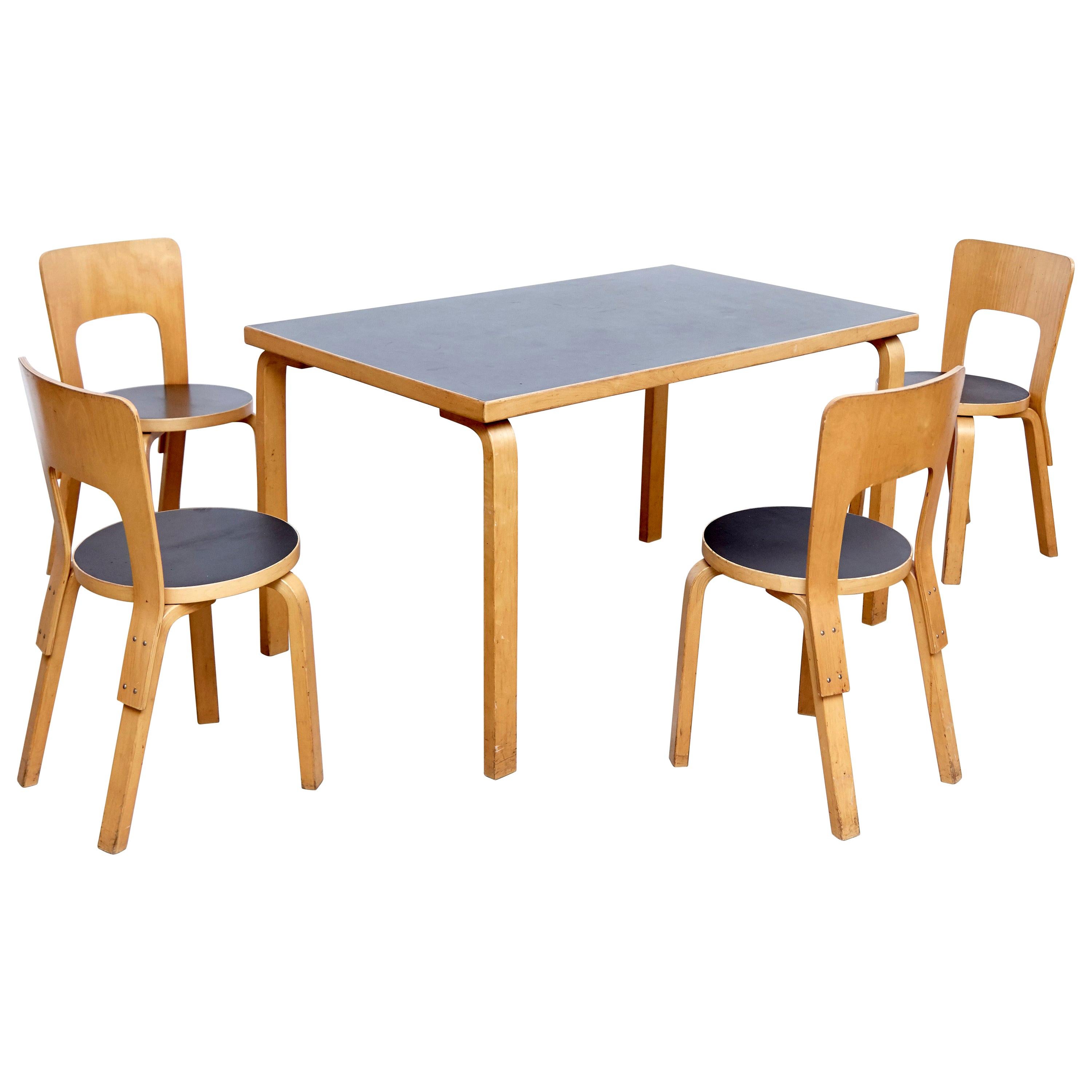 Alvar Aalto Dining Table and Four Chairs, circa 1970 8