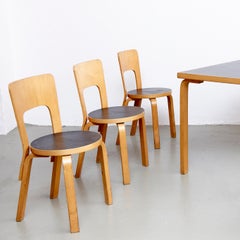 Alvar Aalto Dining Table and Four Chairs, circa 1970