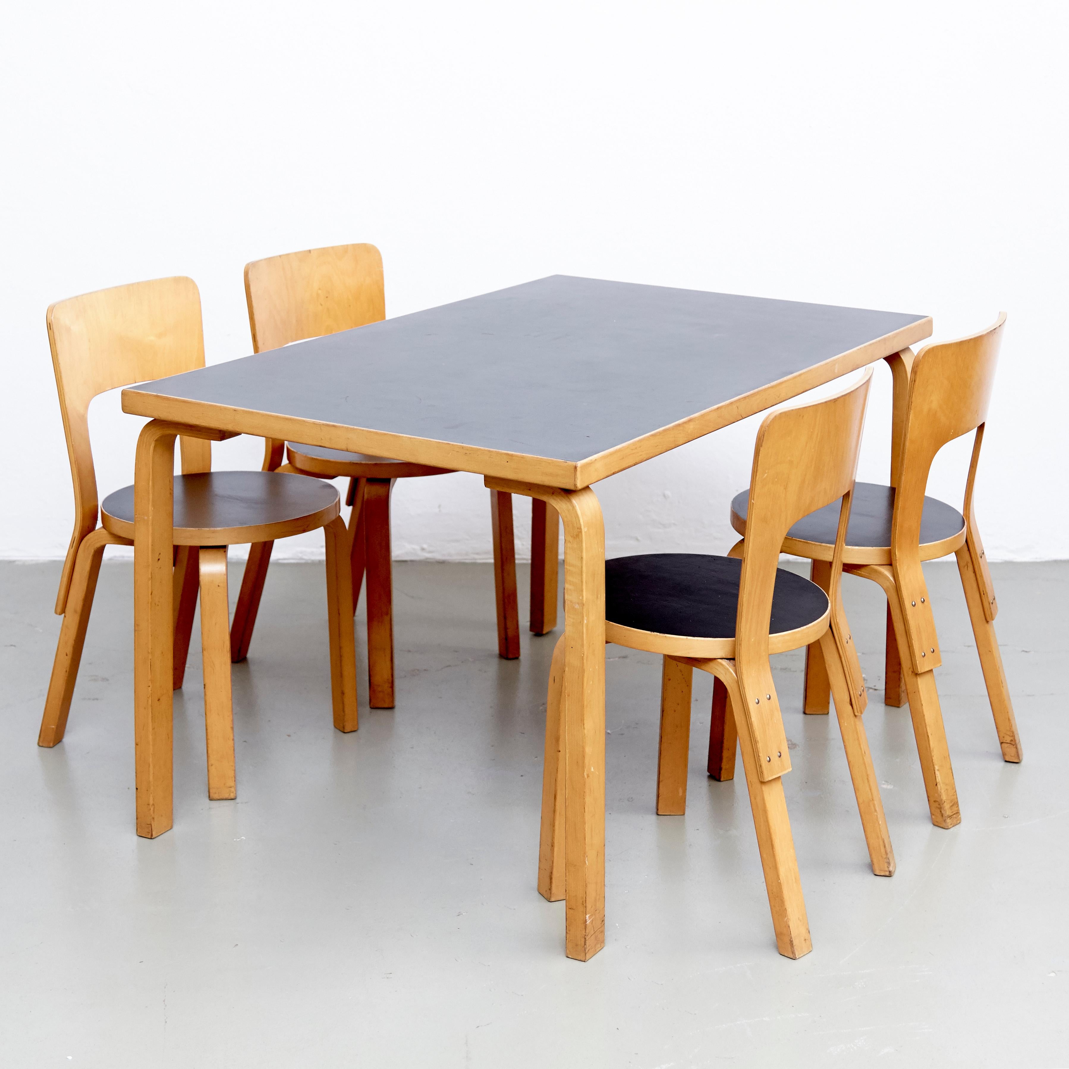 Mid-Century Modern Alvar Aalto Dining Table and Four Chairs, circa 1970