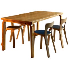 Vintage Alvar Aalto Dining Table and Four Model 65 Dining Chairs by Artek, Finland 1950s