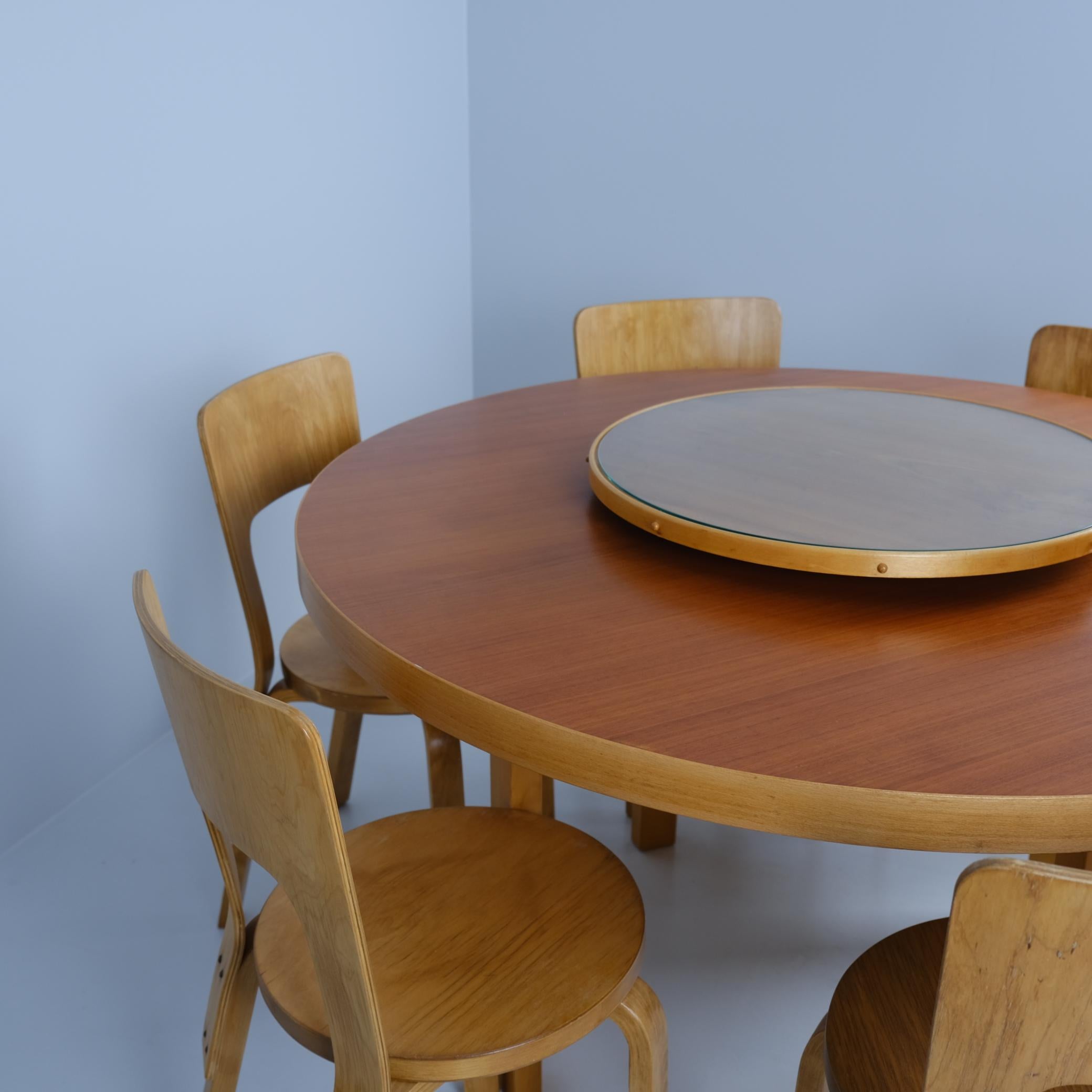 Alvar Aalto Dining Table with Lazy Susan B91 and 6 Chairs Model 66, Artek, 1940s For Sale 5