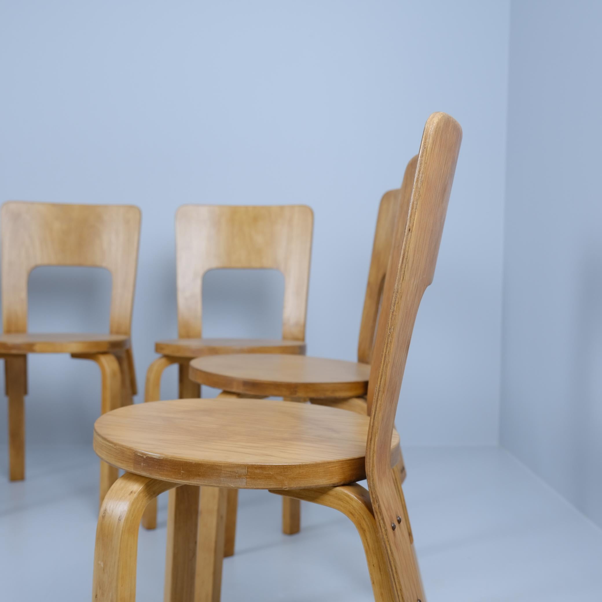Glass Alvar Aalto Dining Table with Lazy Susan B91 and 6 Chairs Model 66, Artek, 1940s For Sale