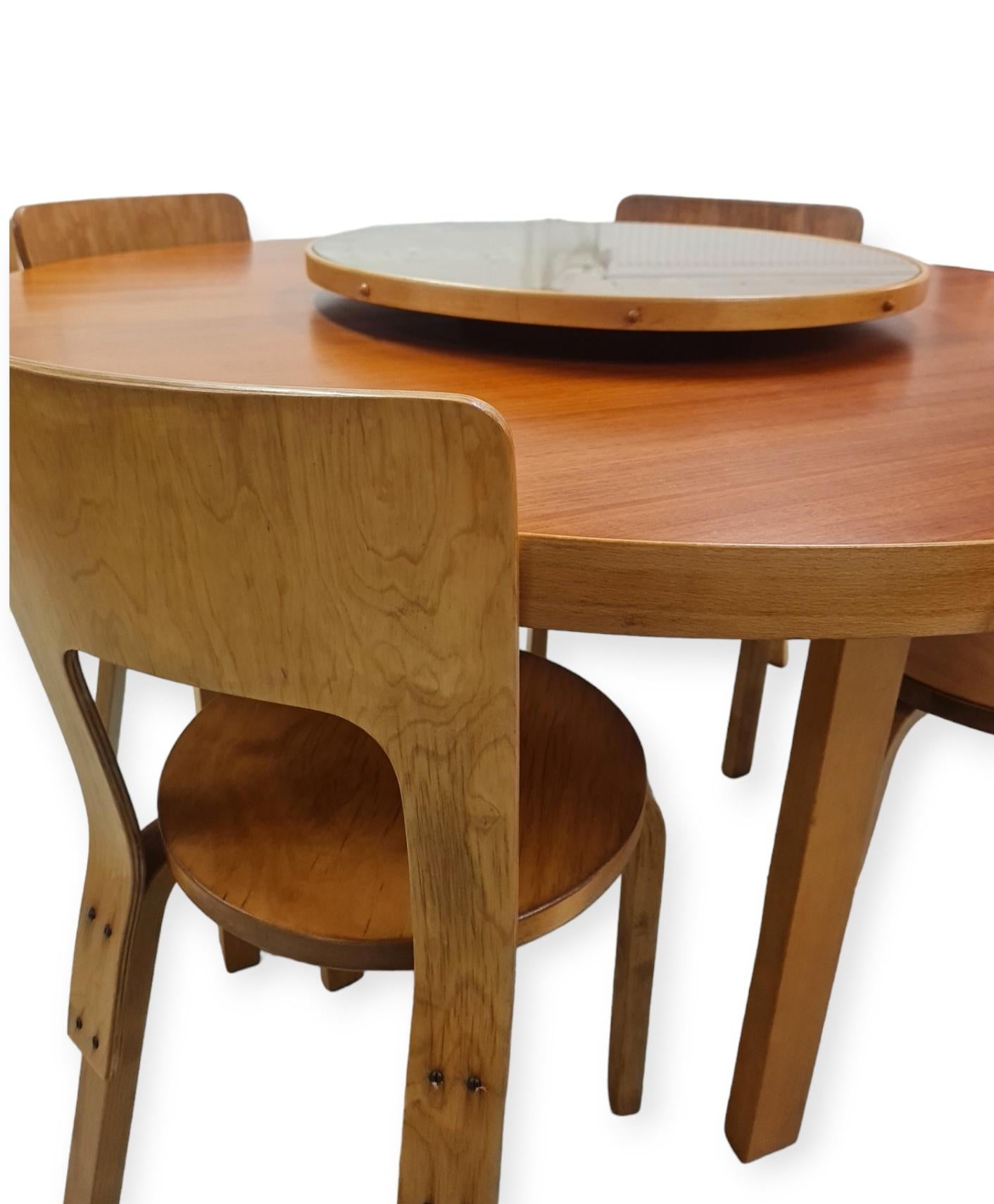 Alvar Aalto Dinning Set with Lazy Susan and 6 Model 66 chairs, 1940s For Sale 3