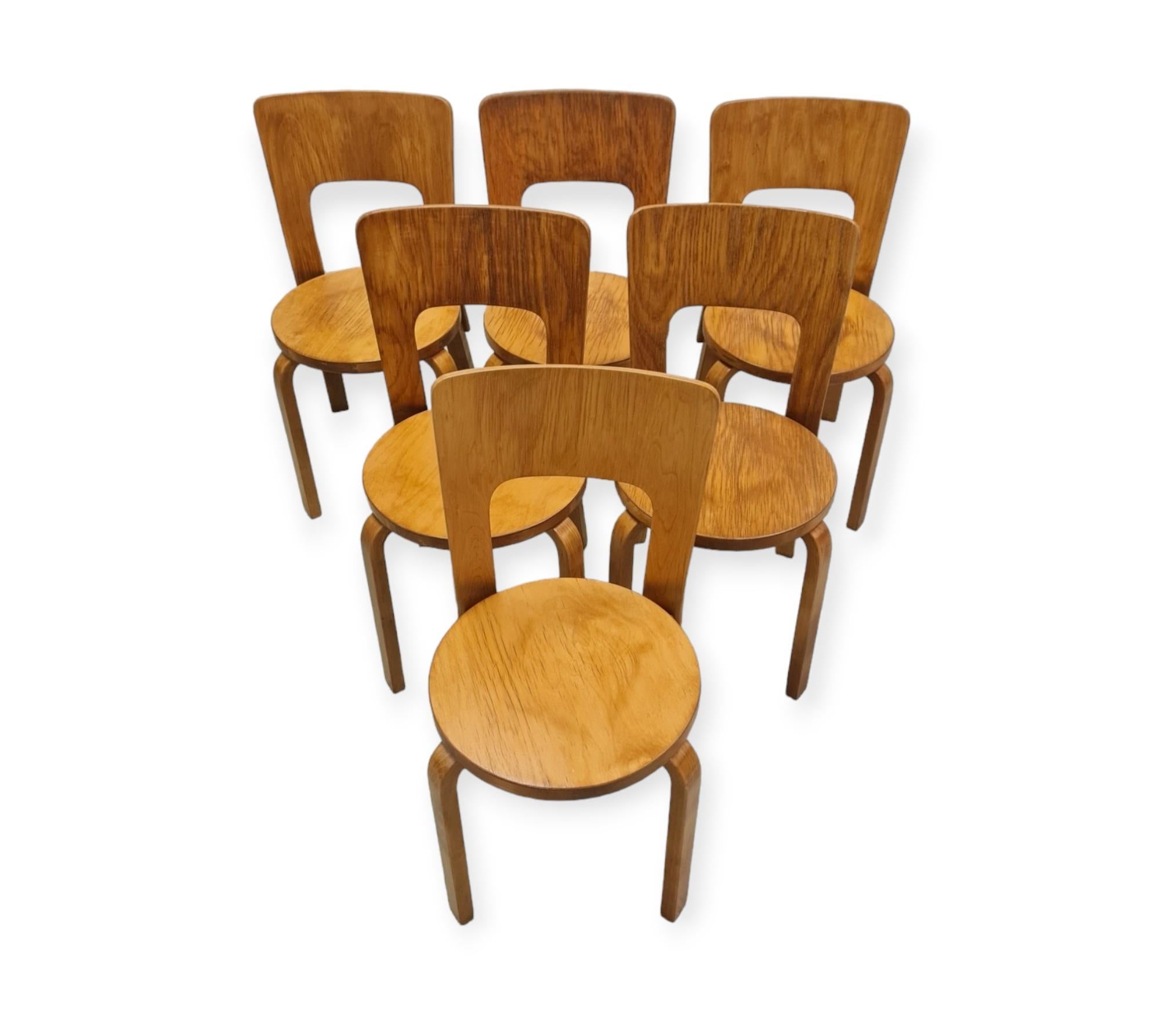 Alvar Aalto Dinning Set with Lazy Susan and 6 Model 66 chairs, 1940s For Sale 11