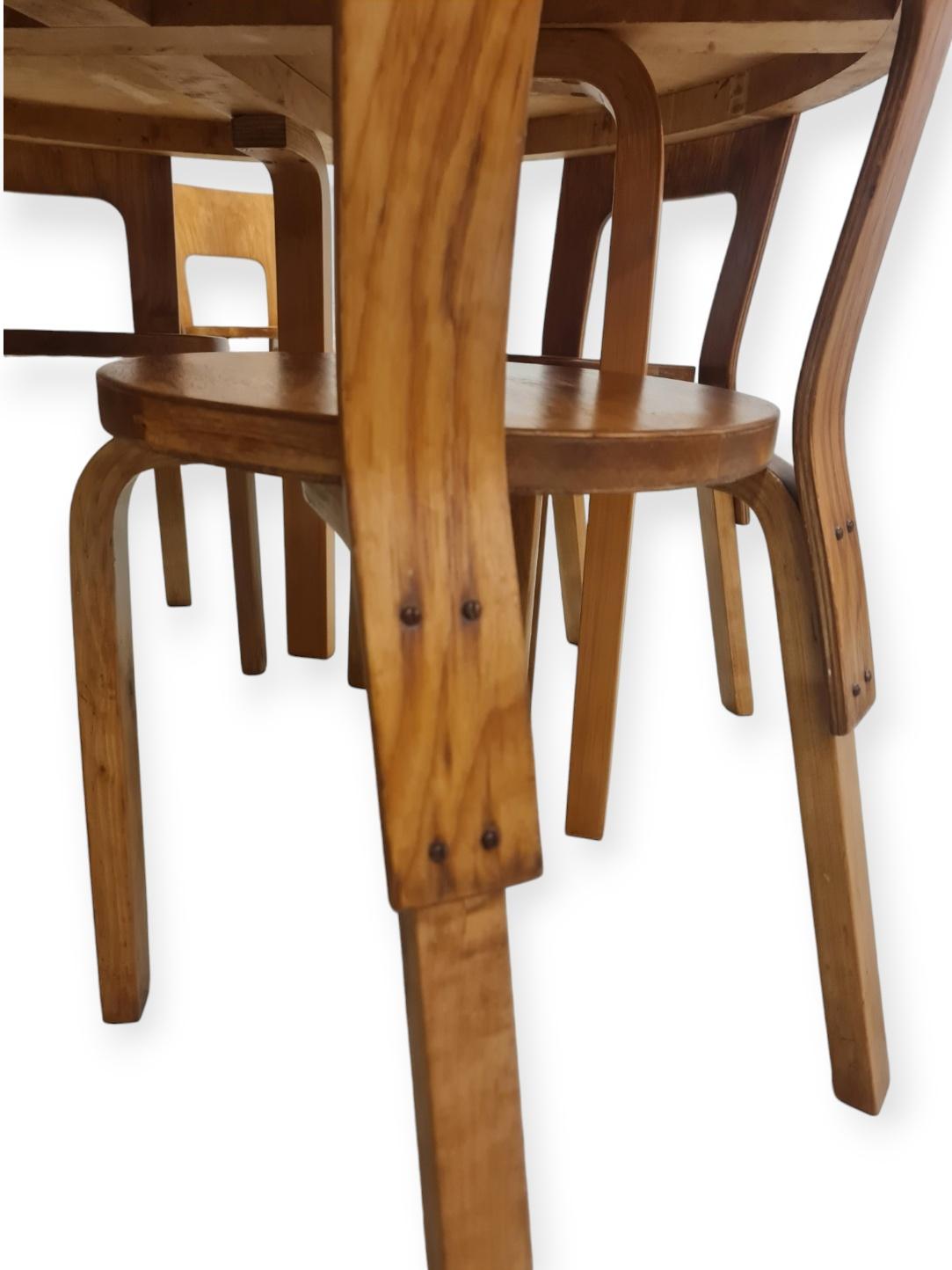 Mid-20th Century Alvar Aalto Dining Set with Lazy Susan and 6 Model 66 chairs, 1940s For Sale