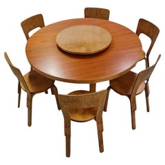 Ensemble de salle à manger Alvar Aalto avec Lazy Susan et 6 chaises modèle 66, années 1940