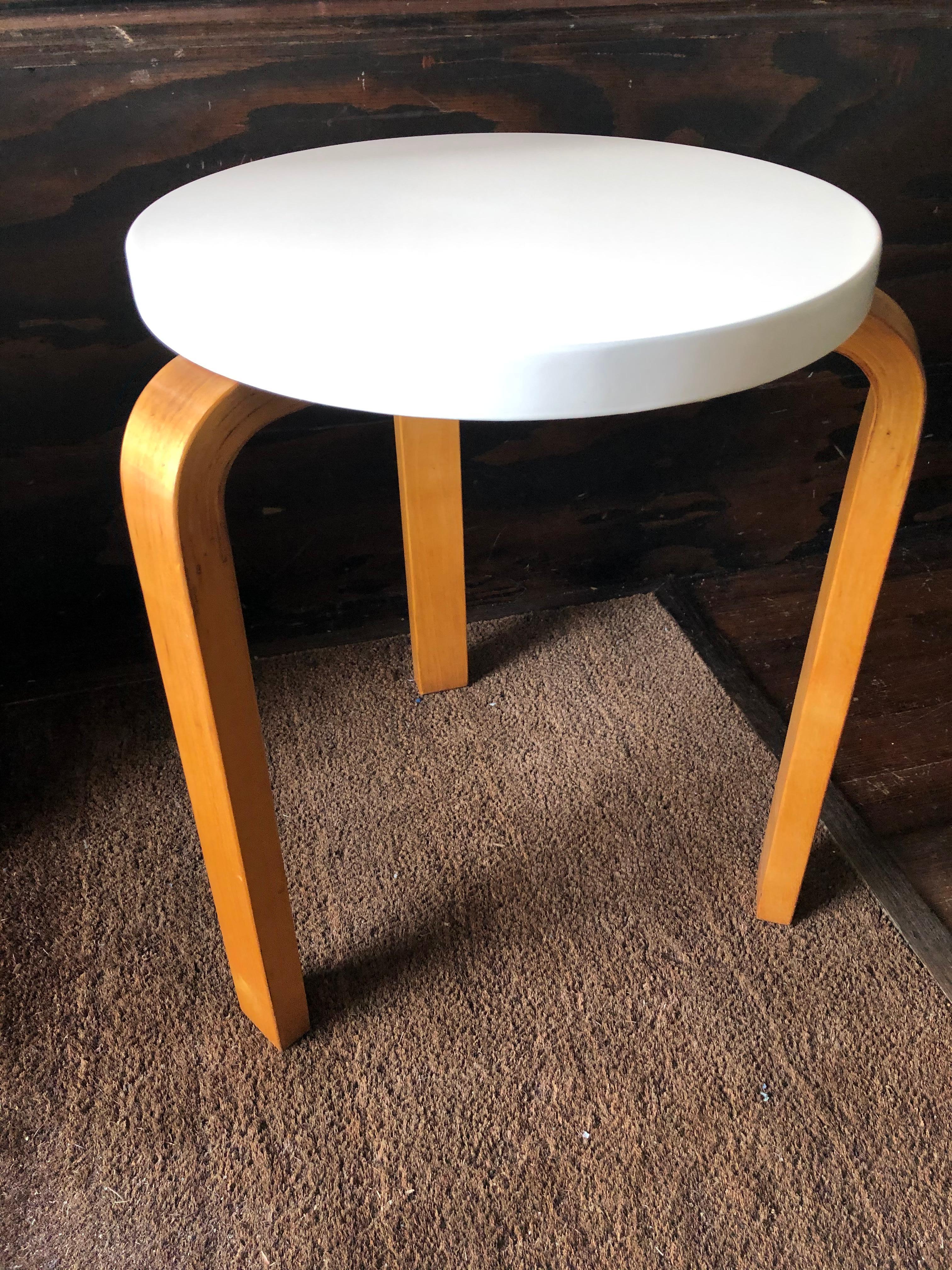 Alvar Aalto early bottom stamped Finsven manufactured between 1930-1950s in Sweden then imported to Madison Ave, top restored off white lacquer.