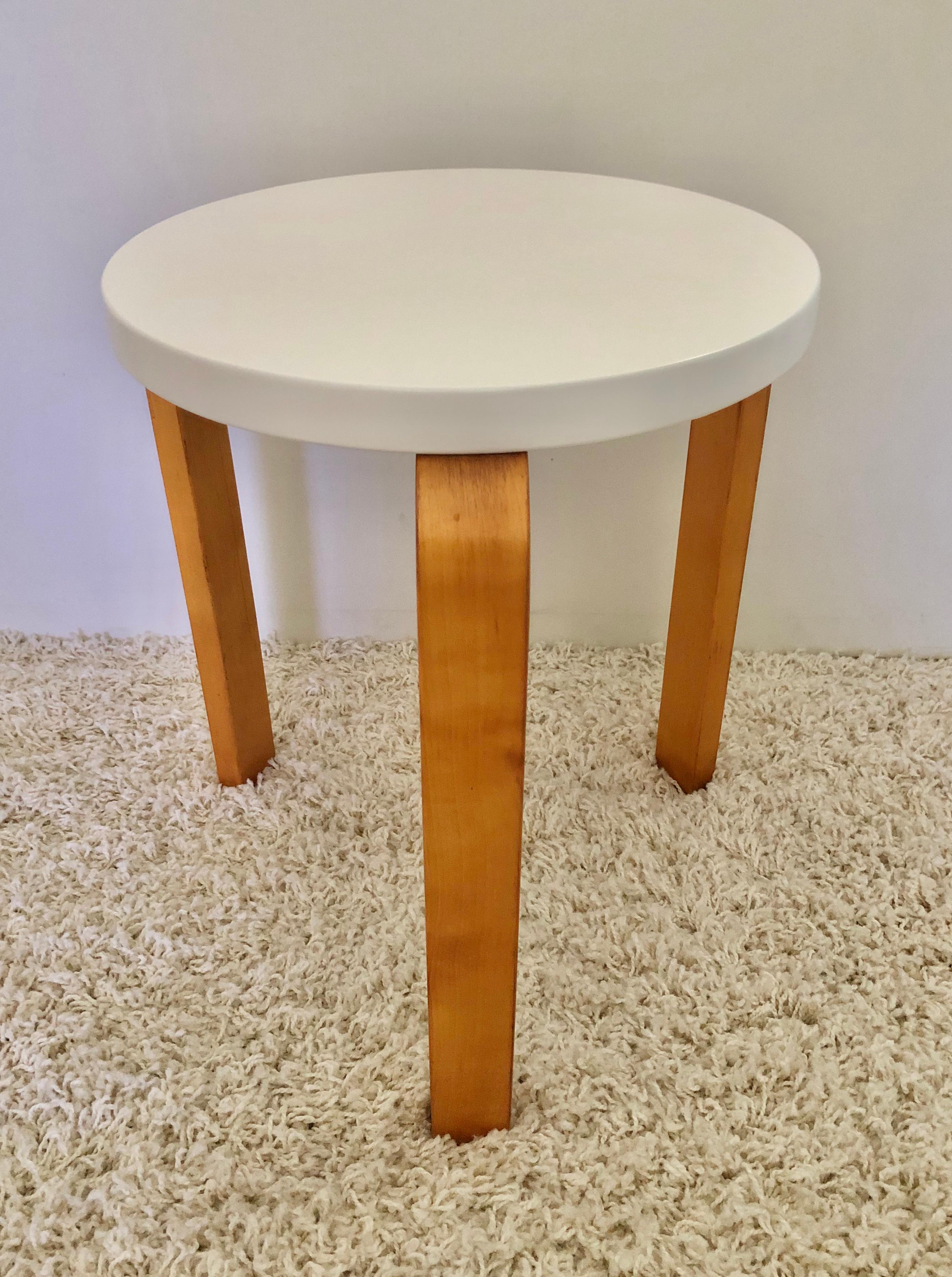 Mid-Century Modern Alvar Aalto Early Finsven Stamped Stool / Small Table Lacquer Top