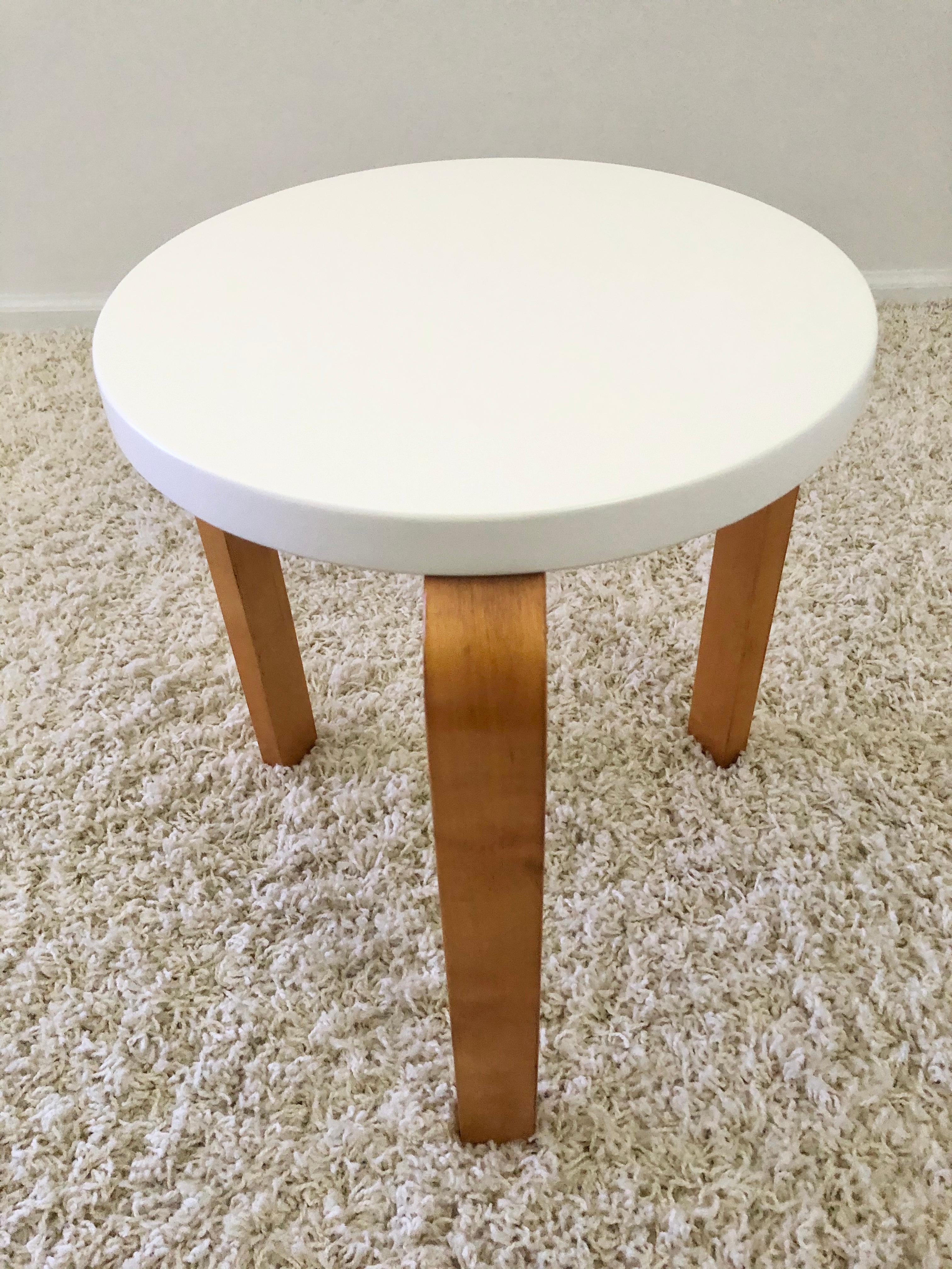 Hand-Crafted Alvar Aalto Early Finsven Stamped Stool / Small Table Lacquer Top