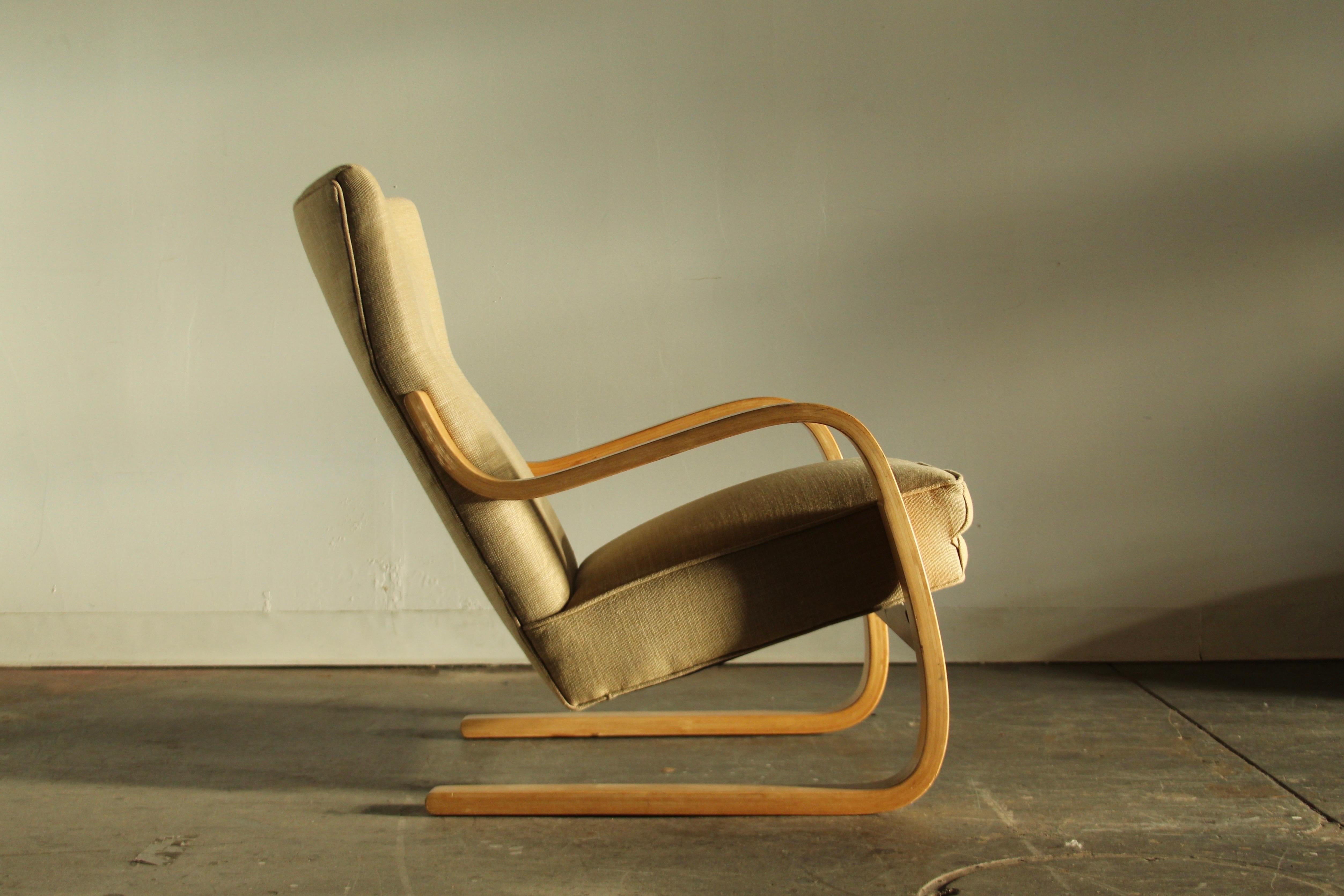 Mid-Century Modern Alvar Aalto fauteuil de salon en bois courbé, début du modèle 401, années 1940 en vente