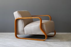 Alvar Aalto, Early Model 44 Lounge Chair, Birch, Fabric, Finmar Ltd, 1930s