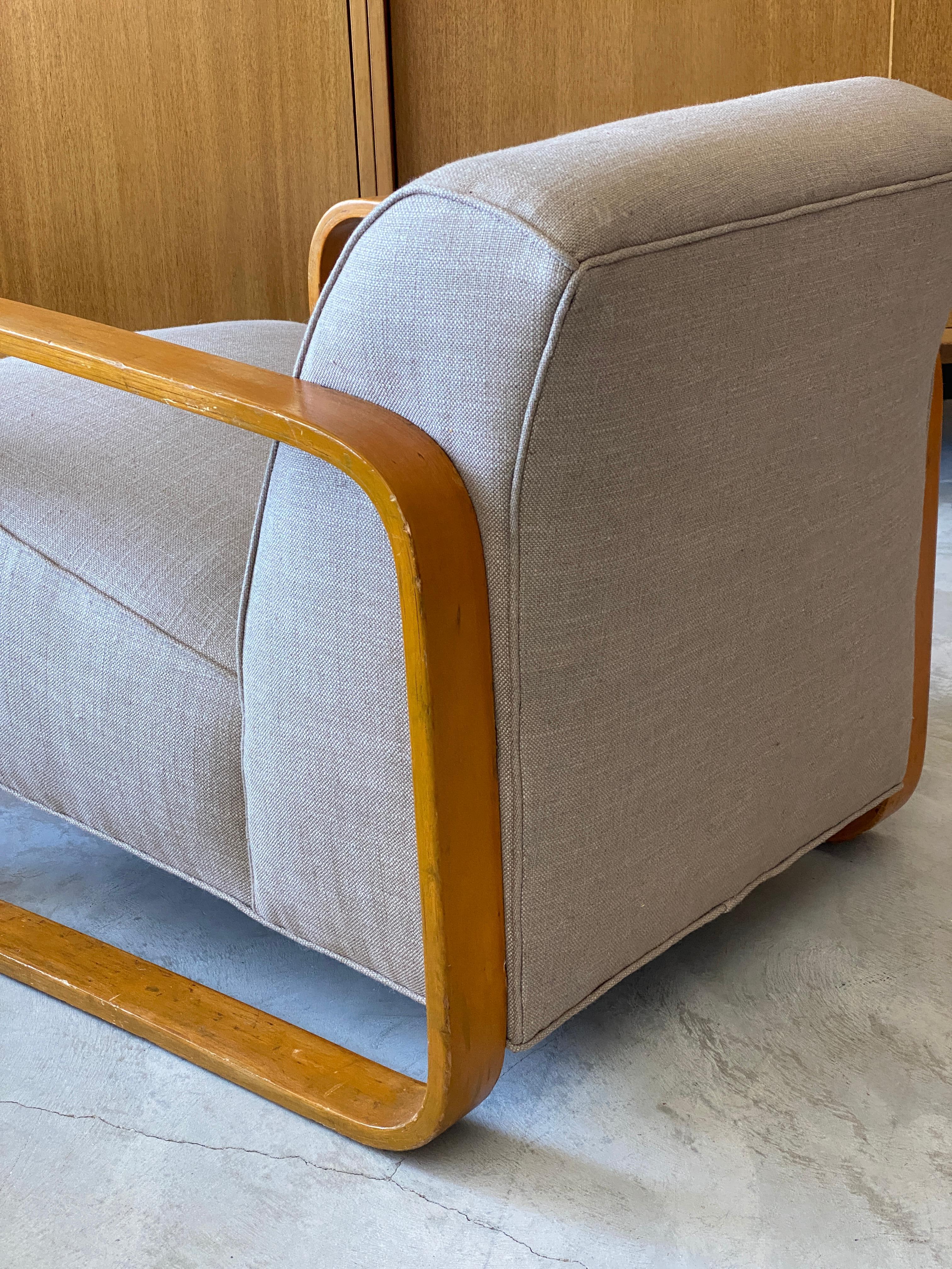 Alvar Aalto, Early Model 44 Lounge Chair, Birch, Fabric, Finmar Ltd, 1930s 2