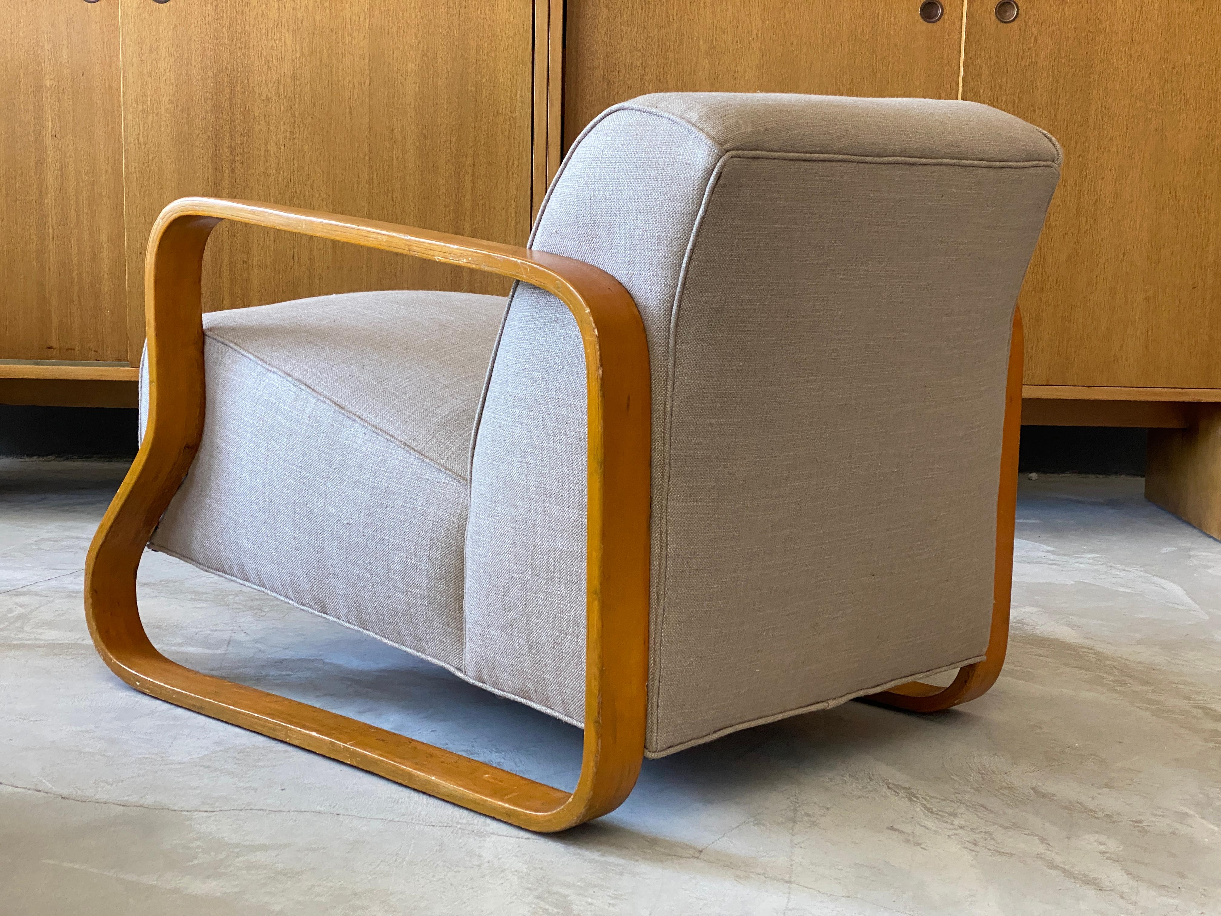 Alvar Aalto, Early Model 44 Lounge Chair, Birch, Fabric, Finmar Ltd, 1930s 3