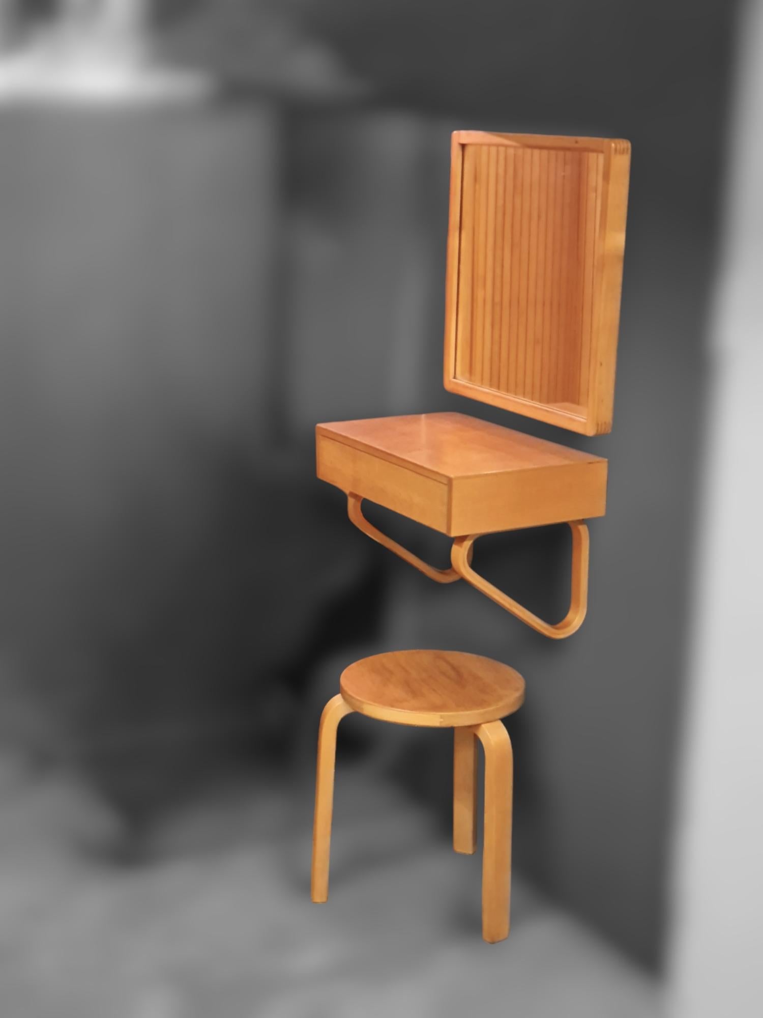 Alvar Aalto Entryway Console Mirror and Stool Set, 1950s for Artek For Sale 4